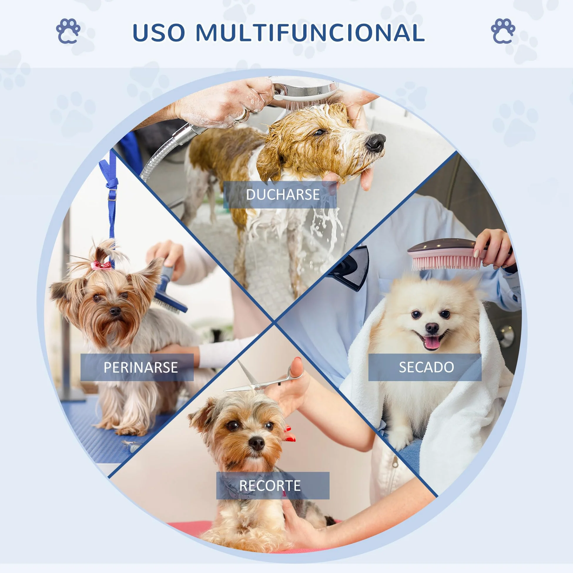 PawHut Tavolo da toelettatura per animali domestici Tavolo da toelettatura pieghevole con portaoggetti Telaio in acciaio Altezza regolabile 20-80 cm 107x60x170 cm Nero