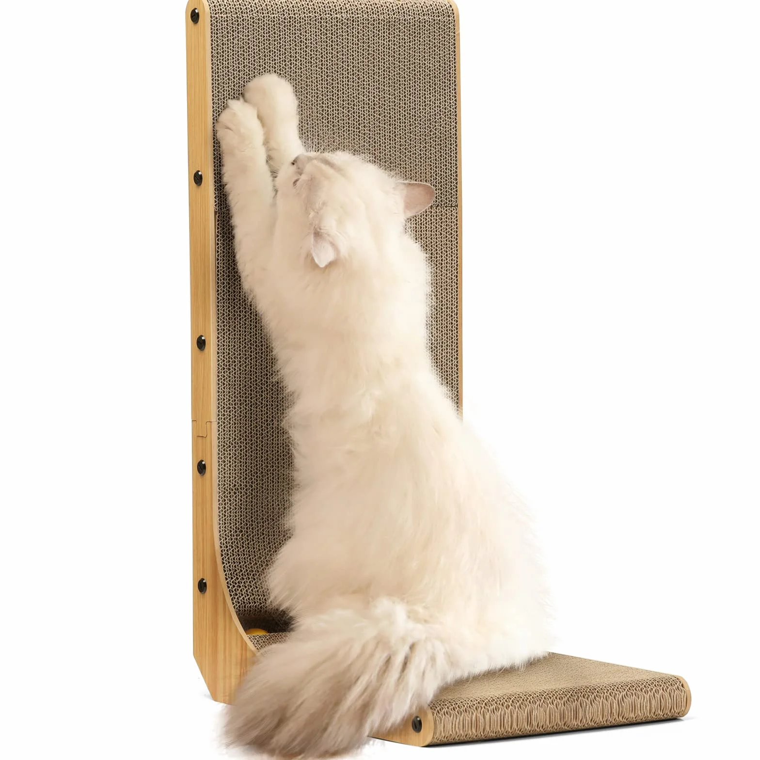 FUKUMARU Tiragraffi per Gatti, Tiragraffi Verticale a Forma di L Alto 68 cm, Giochi Gatto con Palla Giocattolo, Tappetini Tiragraffi per Gatti in Cartone di Alta Qualità per Pareti e Angoli.
