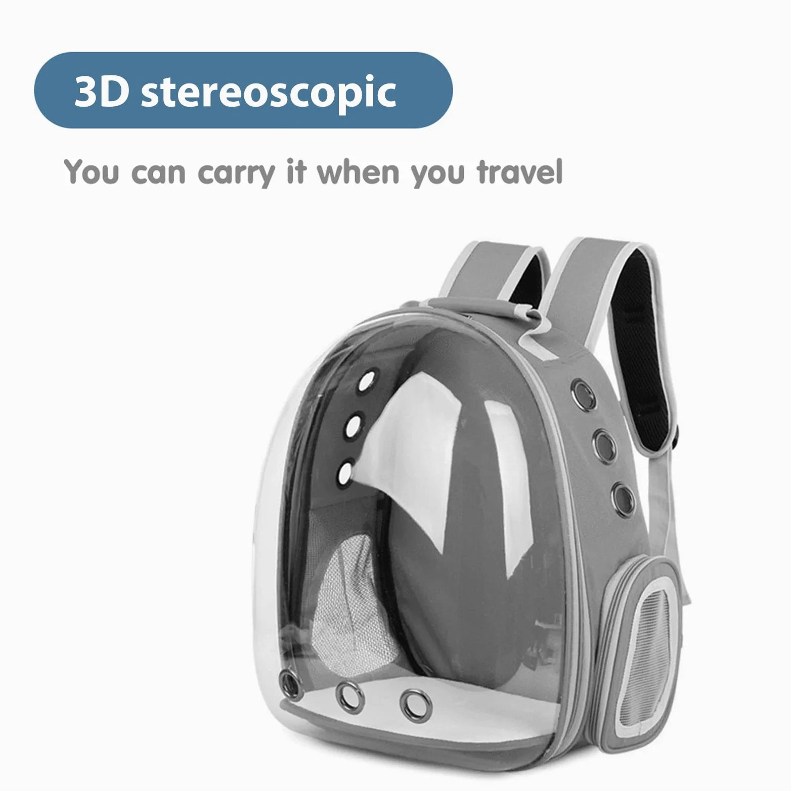 PETCUTE Portatili Trasportino per Animali Zaino Trasparente Zaino per Cani e Gatti con Cinghia di Sicurezza Interna,Capsula Spaziale da Viaggio, Ideale per Viaggi,attività all'aperto Grigio