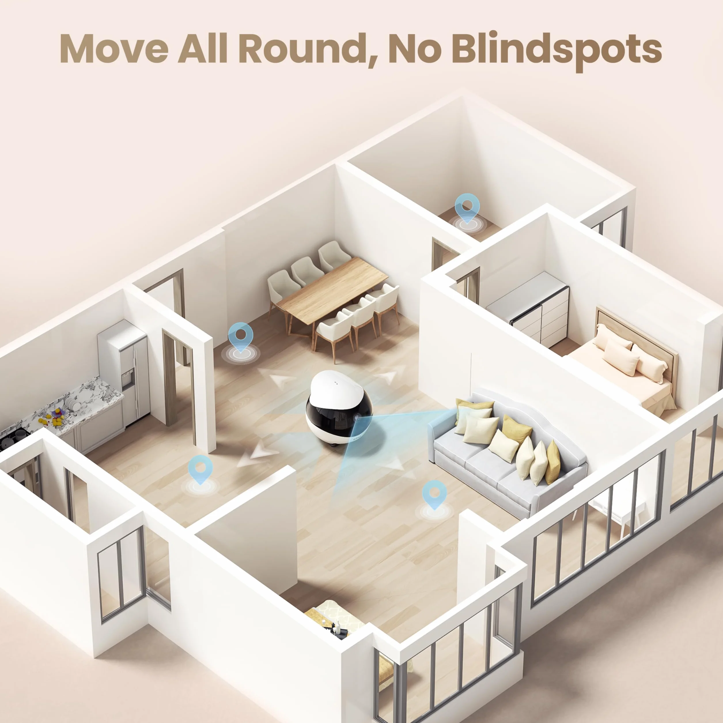 Enabot EBO Air 2 FamilyBot, telecamera per animali domestici con app, fotocamera mobile 2 K con espressioni facciali personalizzabili, telecamera per gatti senza fili con visione notturna, fotocamera