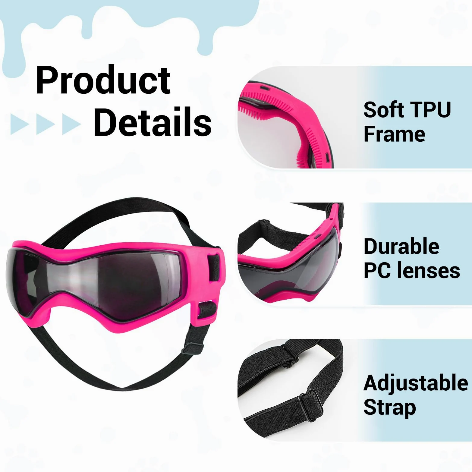 LESYPET Occhiali per cani di piccola taglia con casco, occhiali da sole e casco per guida all'aperto, protezione UV, occhiali da sole per cani di piccola taglia, protezione per gli occhi, rosa e nero