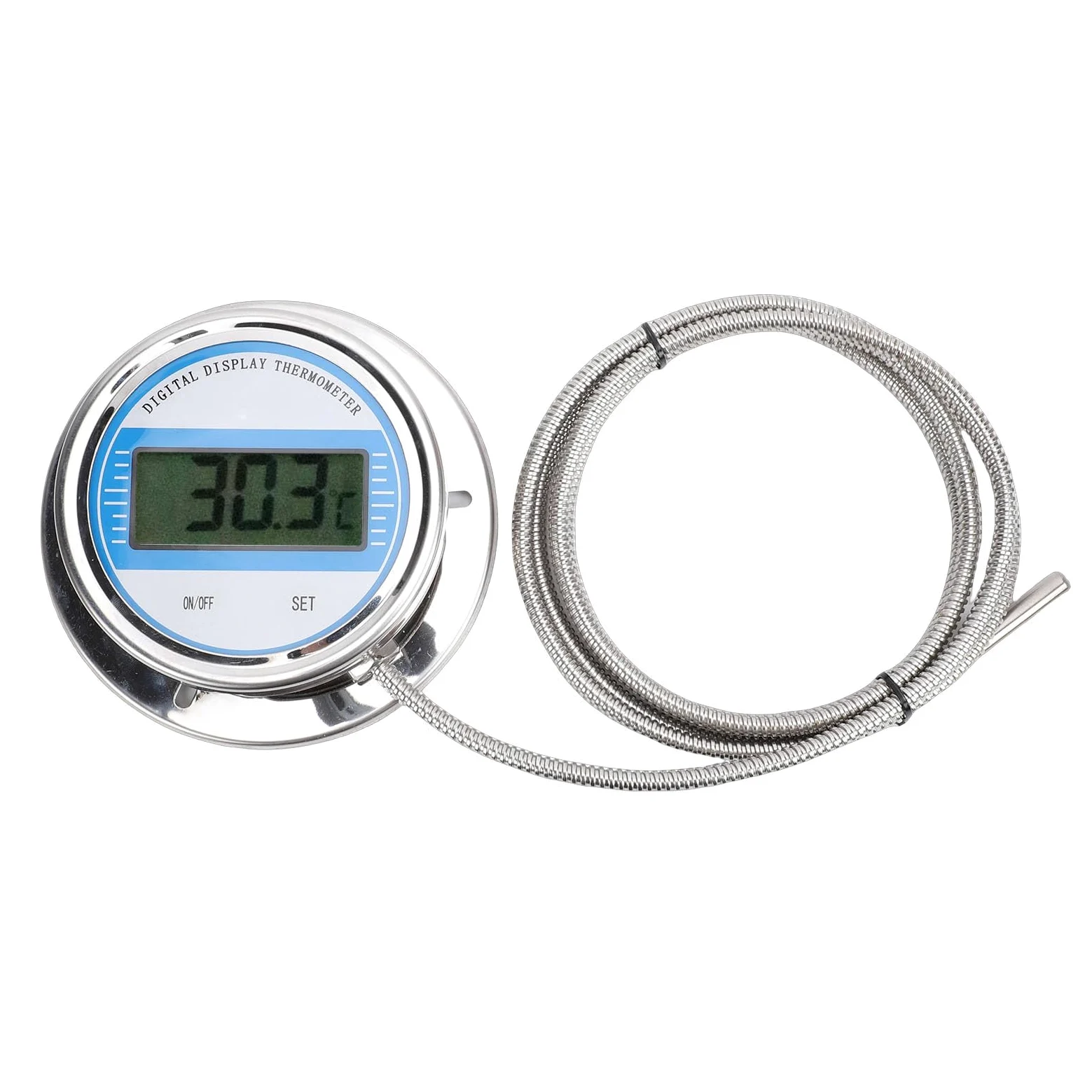 Eujgoov Termometro Digitale Ad Alta Precisione da -50 a 200°C, Indicatore di Temperatura in Acciaio Inossidabile con Sonda da 3 Metri, Sensore Filettato per Cottura di Tubi di Caldaia
