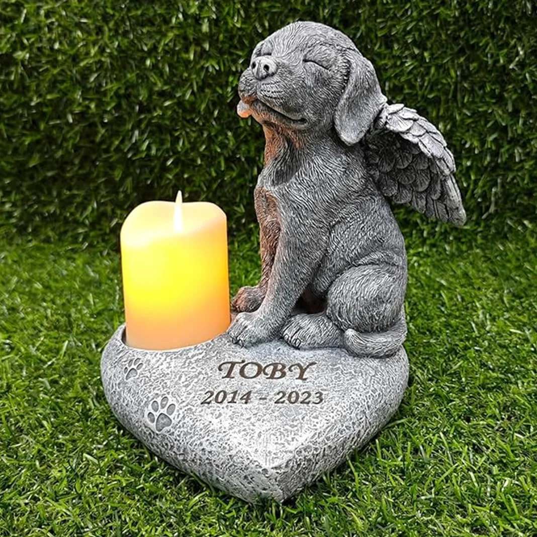 JHB Personalizzato Dog Memorial Pietre da Giardino con portacandele, 3D Dog Headstone Tombstone Pet Grave Markers per la Perdita del Cane di Regali di simpatia (Nota: Candela Non è Incluso!!!)