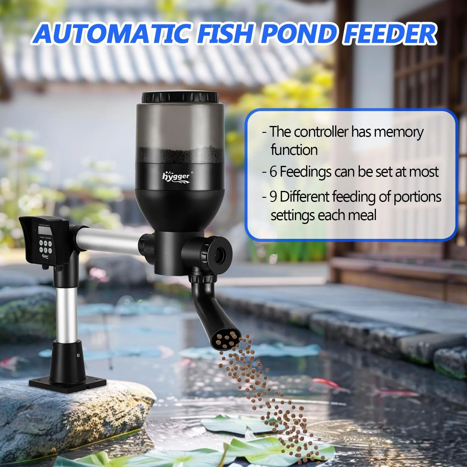 hygger Mangiatoia Automatica,Large Programmabile Alimentatore Automatico per Pesci con LCD Display Controller,Distributore Automatico 5.5 litris Pond Fish Feeder Koi for Weekend Holiday