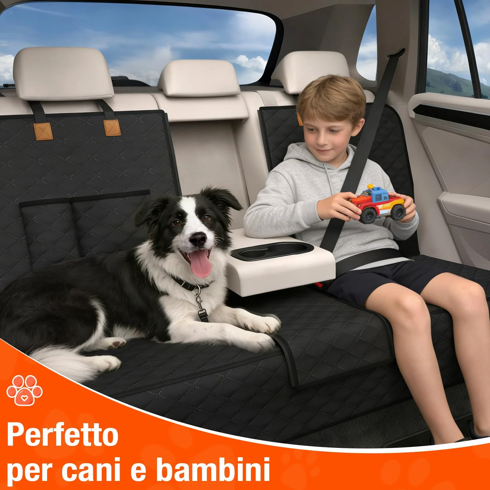 Coprisedile Auto per Aani Sedile Posteriore Dell'Auto, Antiscivolo, Impermeabile, 136 x 45 cm, Antigraffio, con Isofix, Compatibile con La Maggior Parte Delle Auto, SUV e Camion (Nero)