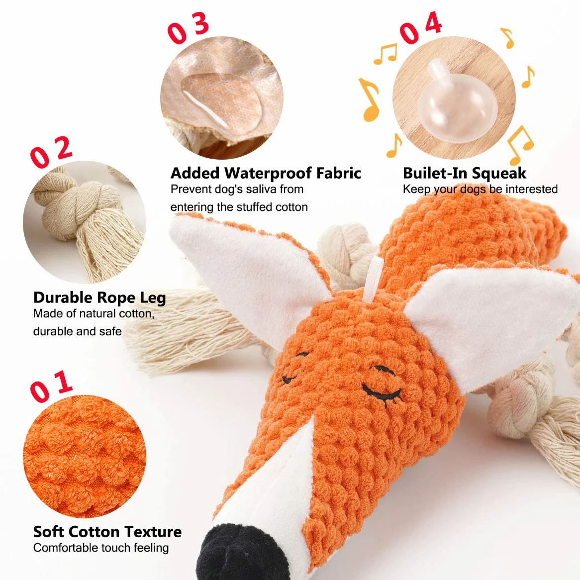 Shuofeng Tech Plush Toy Dog, interattivi ripiene Fox Dog Toys per Noia, Carino Squeaky Dog Chew Giocattoli per Il Cucciolo, Piccolo, Medio, Grande Breed