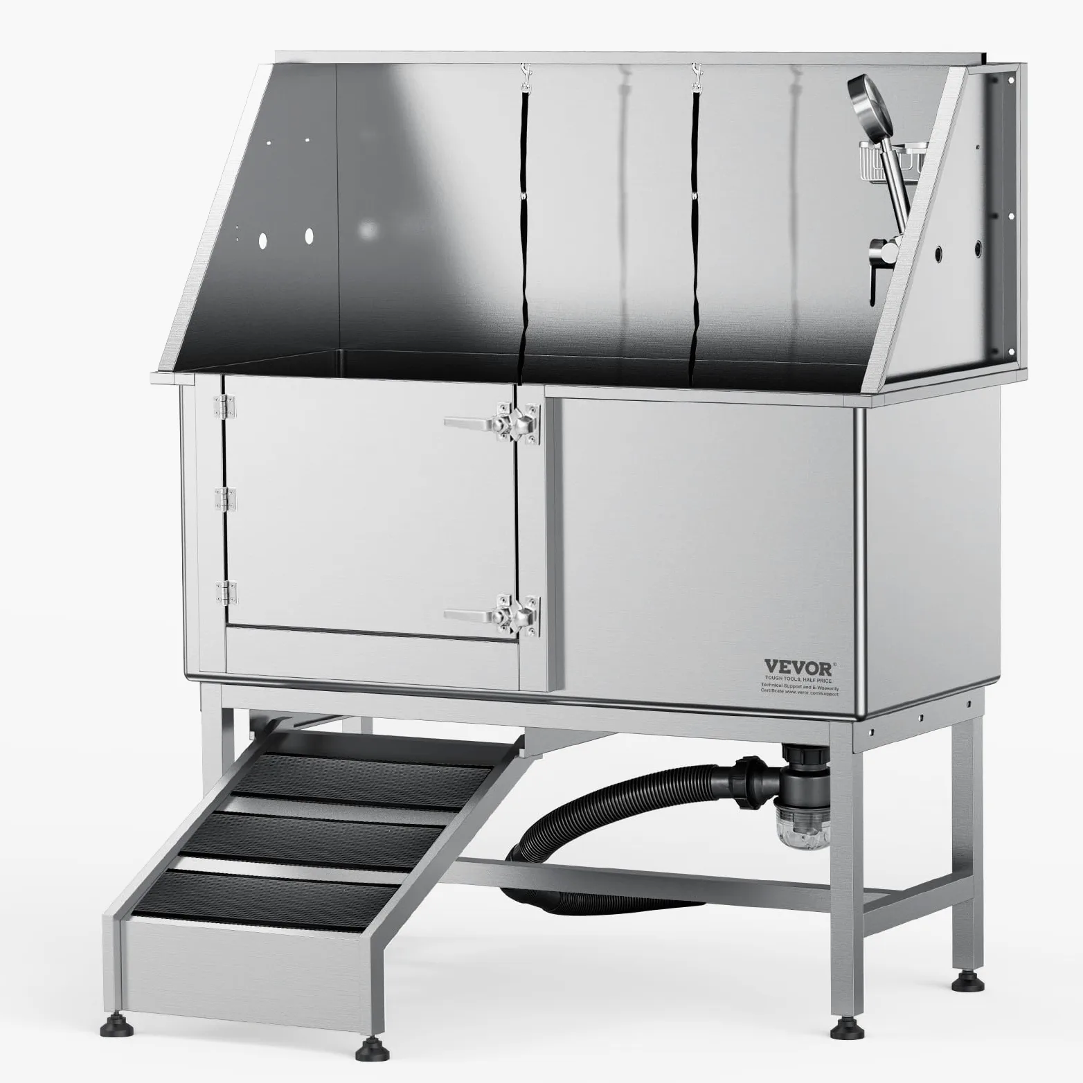 VEVOR Vasca da Bagno per Cani Animali Vasca di Doccia per Animali Domestici in Acciaio Inox con Rampa Lunghezza max.127 cm Carico max. circa 150 kg, Vasca Doccia per Toelettatura per Cani con Rampa