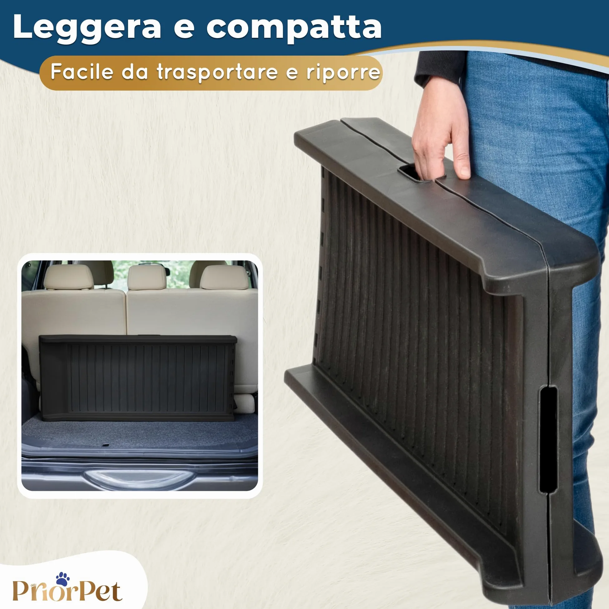 Rampa per Cani per Auto – STABILI – Rampa Antiscivolo in Gomma per Cani di Taglia Grande – 174 cm di Lunghezza & 38 cm di Larghezza – Scale per Cani Fino a 85 kg – Rampa Pieghevole per SUV – Nero