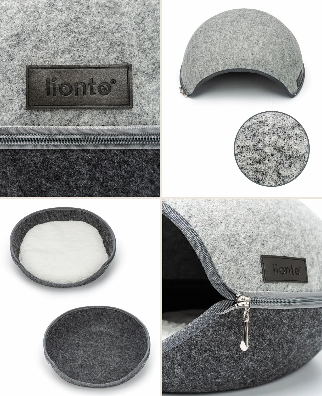 lionto Cuccia per gatti in feltro resistente con cerniera, tana accogliente 46x38x24 cm, letto moderno e confortevole con cuscino morbido e lavabile, grigio