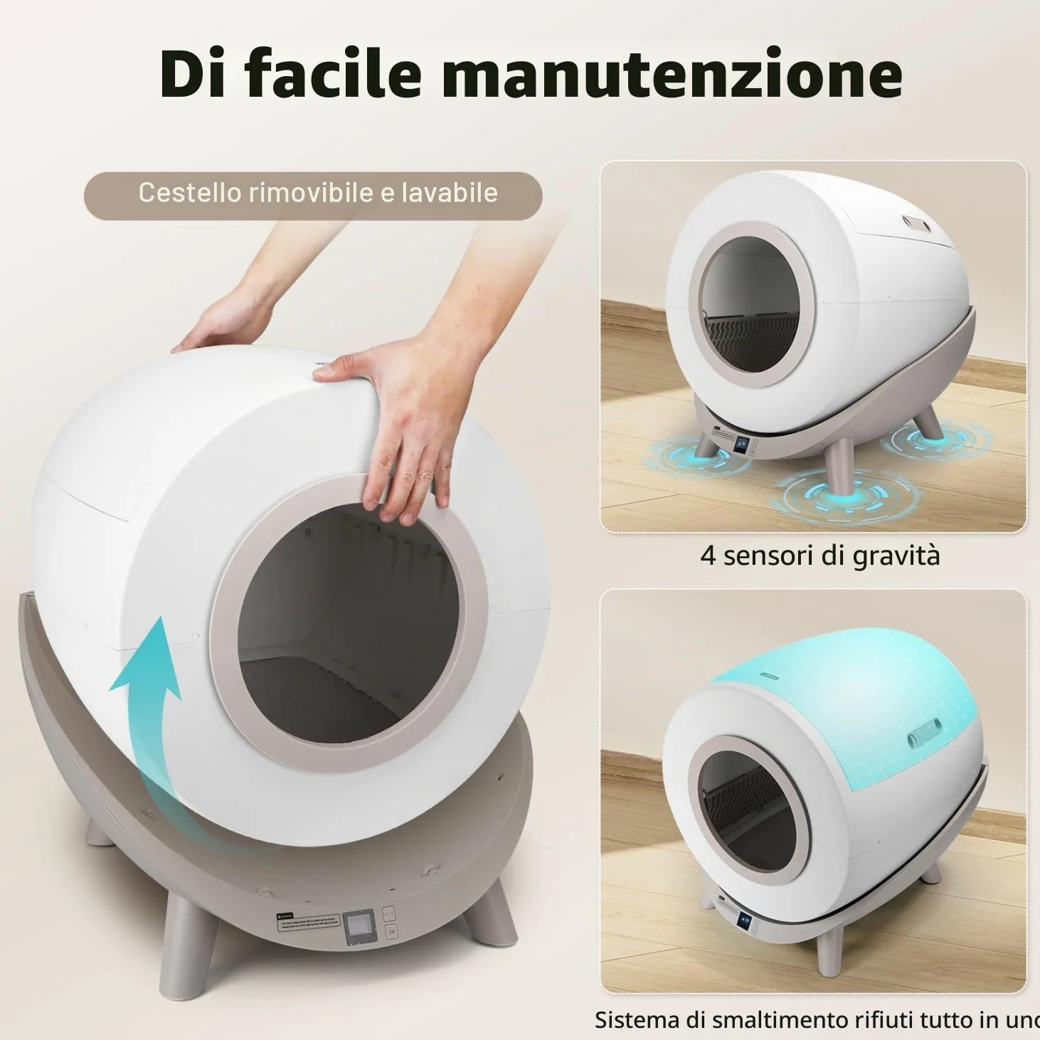 Nobleza - Lettiera Gatto Autopulente, Antiodore Lettiera Automatica Autopulente con App 80L, Cassetta Autopulente WiFi per Più Gatti, Sacchi Spazzatura Inclusi