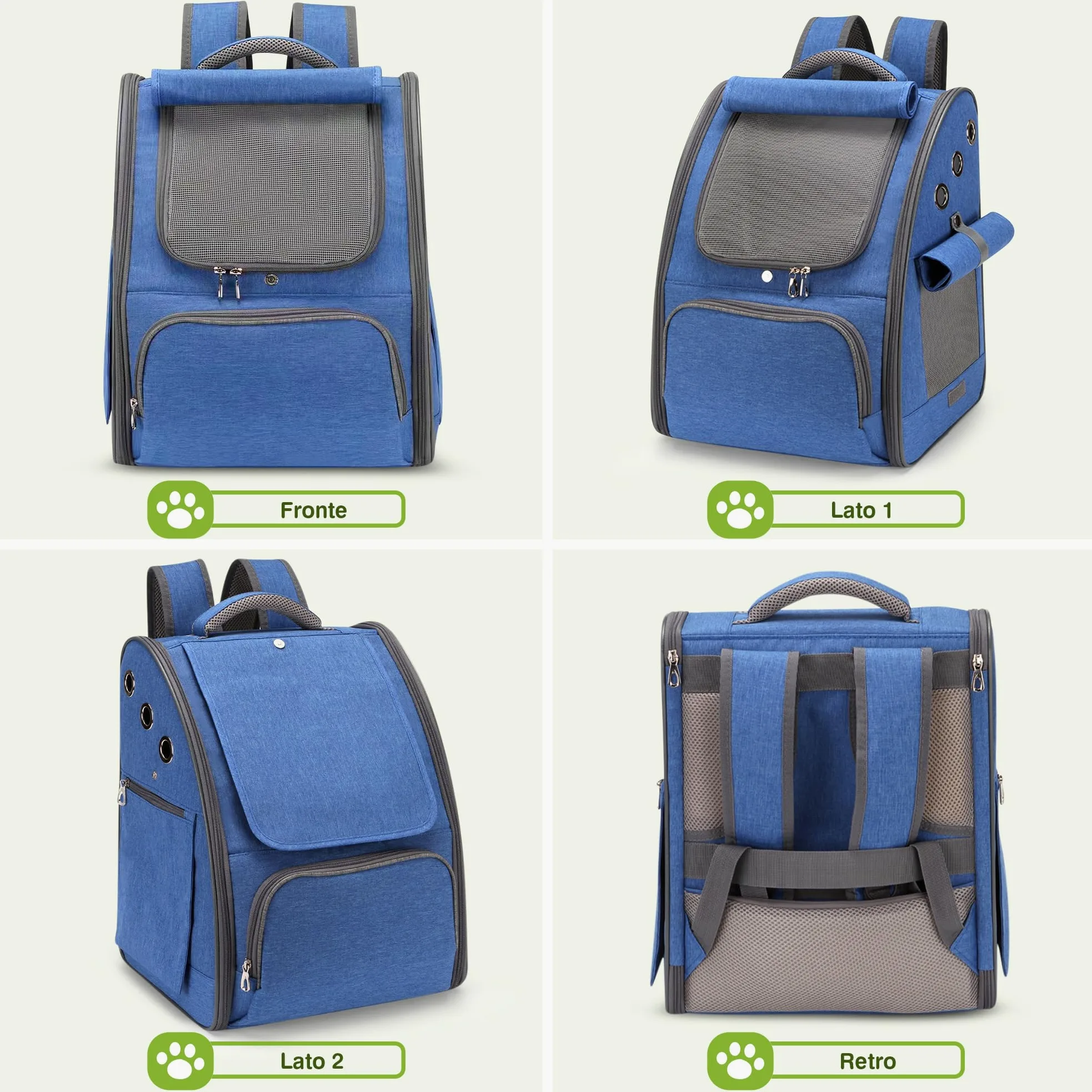 ALLSOPETS Zaino per Cani, Trasportino Gatto Zaino Pieghevole e Traspirante per Cani e Gatti con Tendine Parasole Ideale per Viaggi Escursioni e Campeggio (Blu Reale)