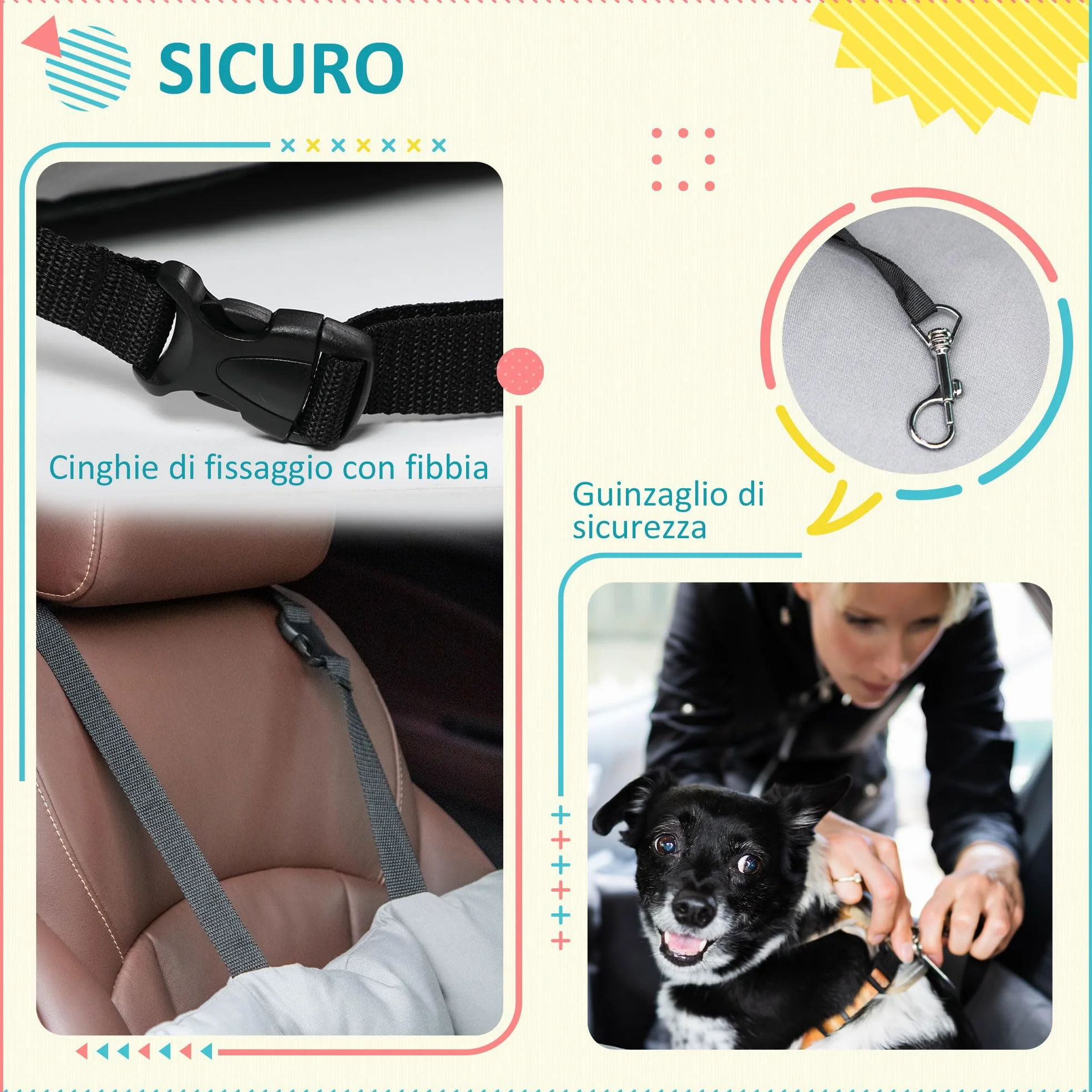 PawHut Seggiolino Auto per Cani di Piccola Taglia, Cuccia per Auto in Cotone Sfoderabile e Lavabile con Cinture di Sicurezza, Grigio Scuro