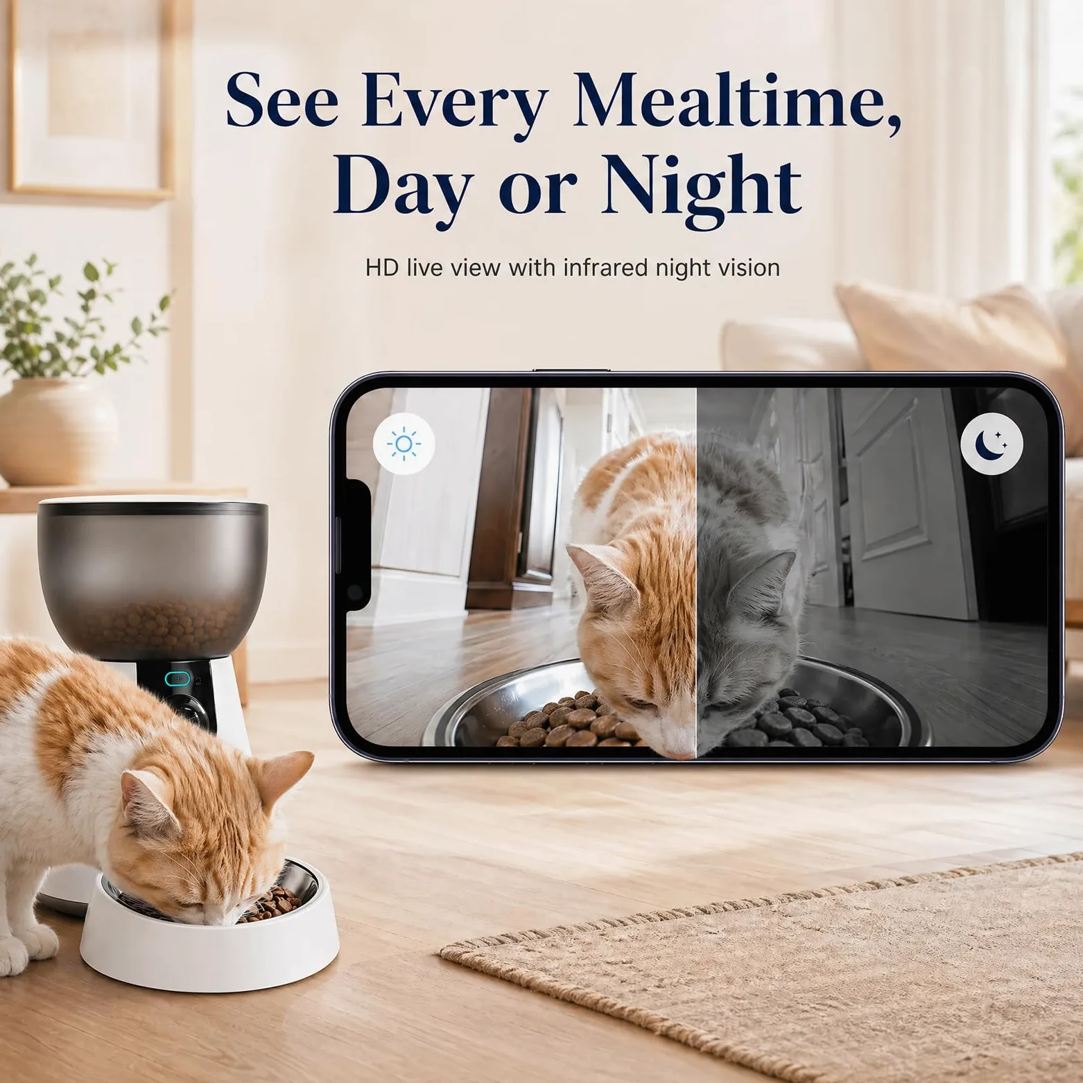 Podazz Distributore Automatico Cibo Gatti con Fotocamera 1080P, 2.4G/5G WiFi Dispenser Cibo Gatti, Controllo App, Timer, Visione Notturna e Voce Bidirezionale, Fino a 10 Porzioni 10 Pasti al Giorno