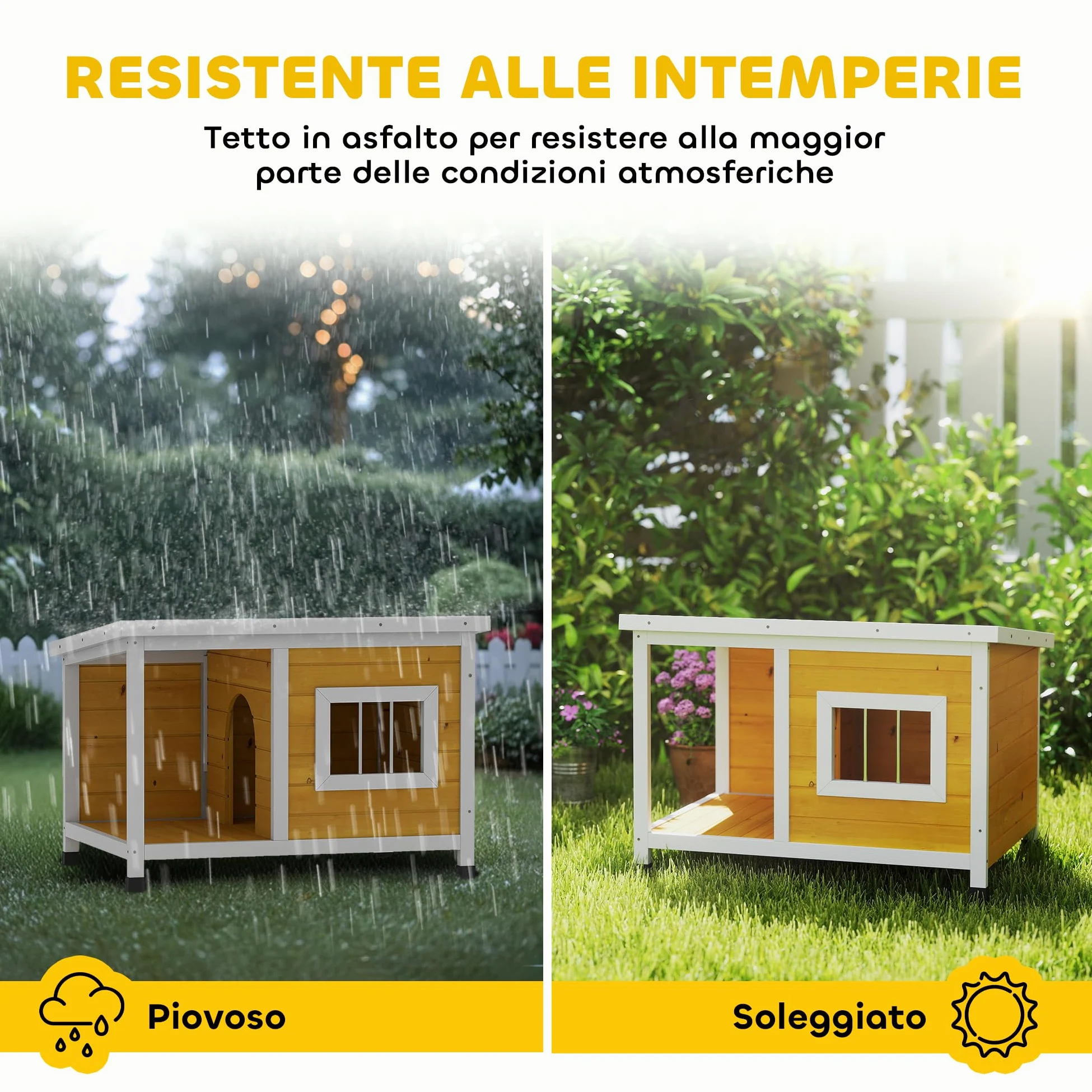PawHut Cuccia per Cani da Esterno Rialzata con Veranda Coperta e Tetto Inclinabile, Cuccia da Esterno per Cane in Legno di Abete, 85.5x62x60 cm, Multicolore