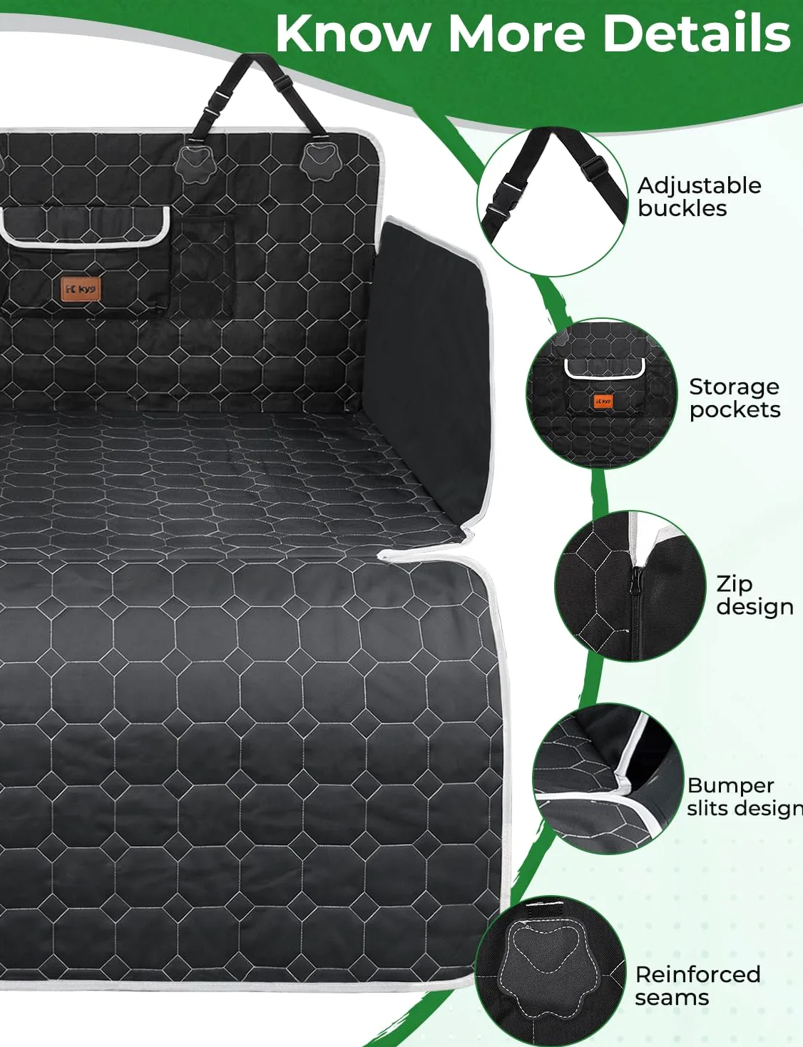 KYG Telo Auto per Cani, Telo Cane Auto Bagagliaio con Laterale e Paraurti, Antiscivolo Impermeabile Resistente ai Graffi, Universale per Bagagliaio Auto, SUV, Station Wagon, Furgoni, 200 * 105cm