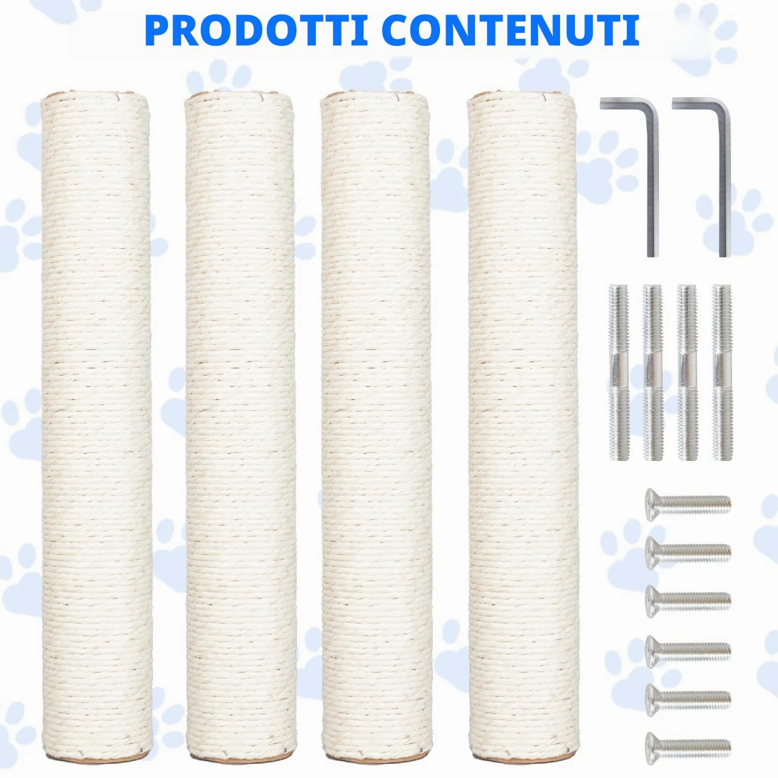 Confezione di 4 pali tiragraffi di ricambio per gatti da 15,7 pollici, pali tiragraffi in corda di sisal naturale con viti M8 per parti di ristrutturazione della torre del gatto interno,