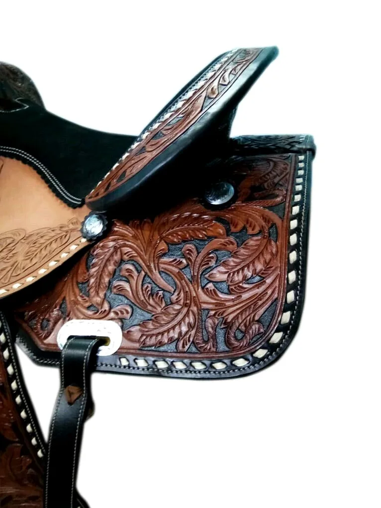 Western Horse Saddle Leather Western Barrel Racing Trail Horse Saddle con testiera