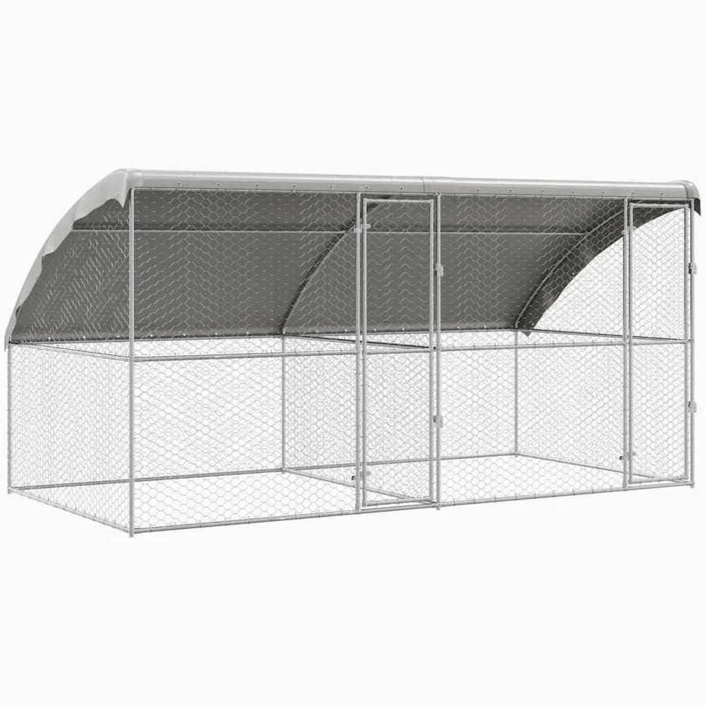 Set di 2 gabbie per cani, 4 x 2 x 2 m, in acciaio zincato, colore argento | Robusto recinto per animali in giardino o in terrazzo: dotato di tettuccio impermeabile e serratura di sicurezza.