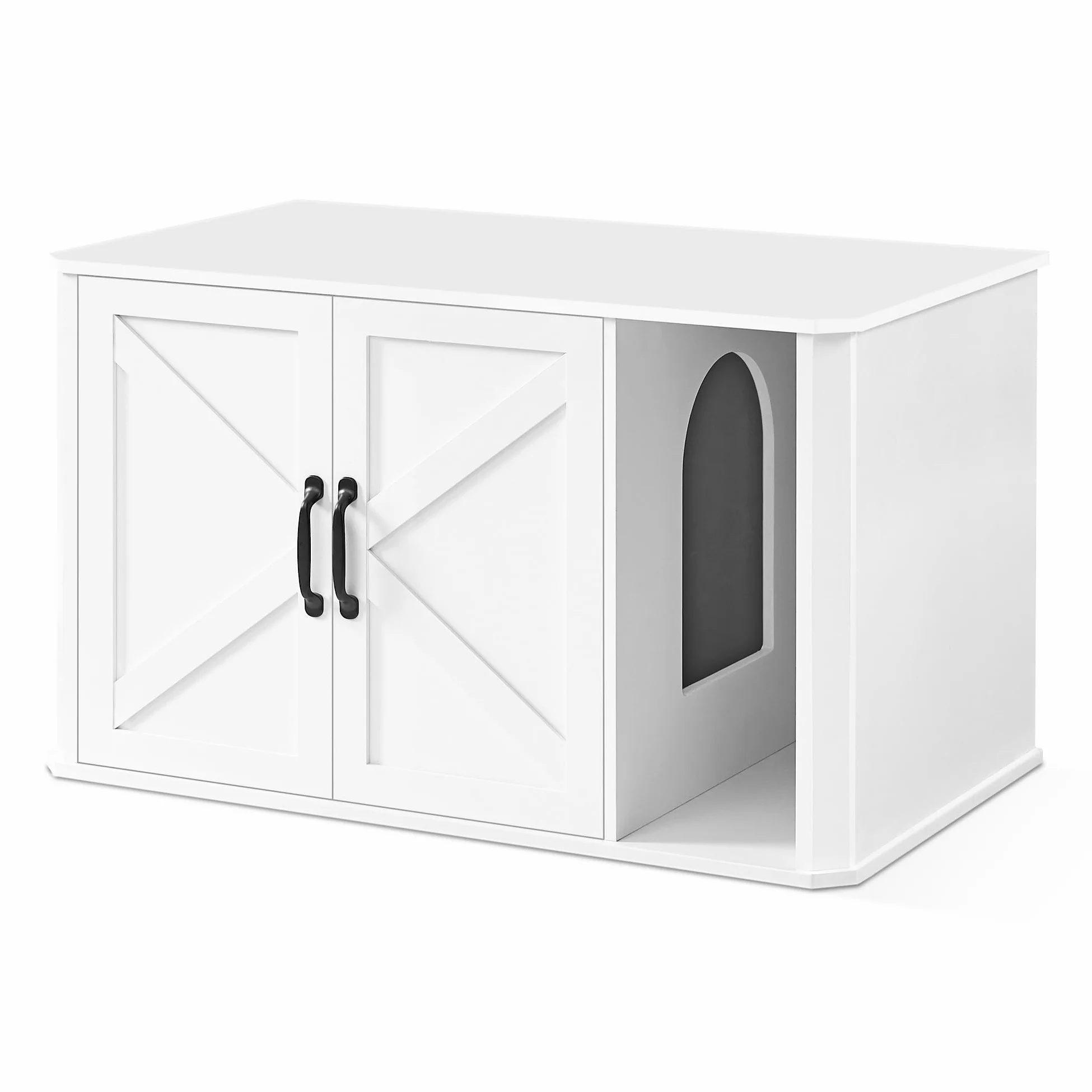 Feandrea Mobile per Lettiera, Mobile Moderno per Lettiera Nascosto, con Ingresso Frontale, Doppie Porte, Maniglie, Casetta per Gatti, Tavolino Laterale, 85 x 48,5 x 50 cm, Bianco Nuvola PCL012W01