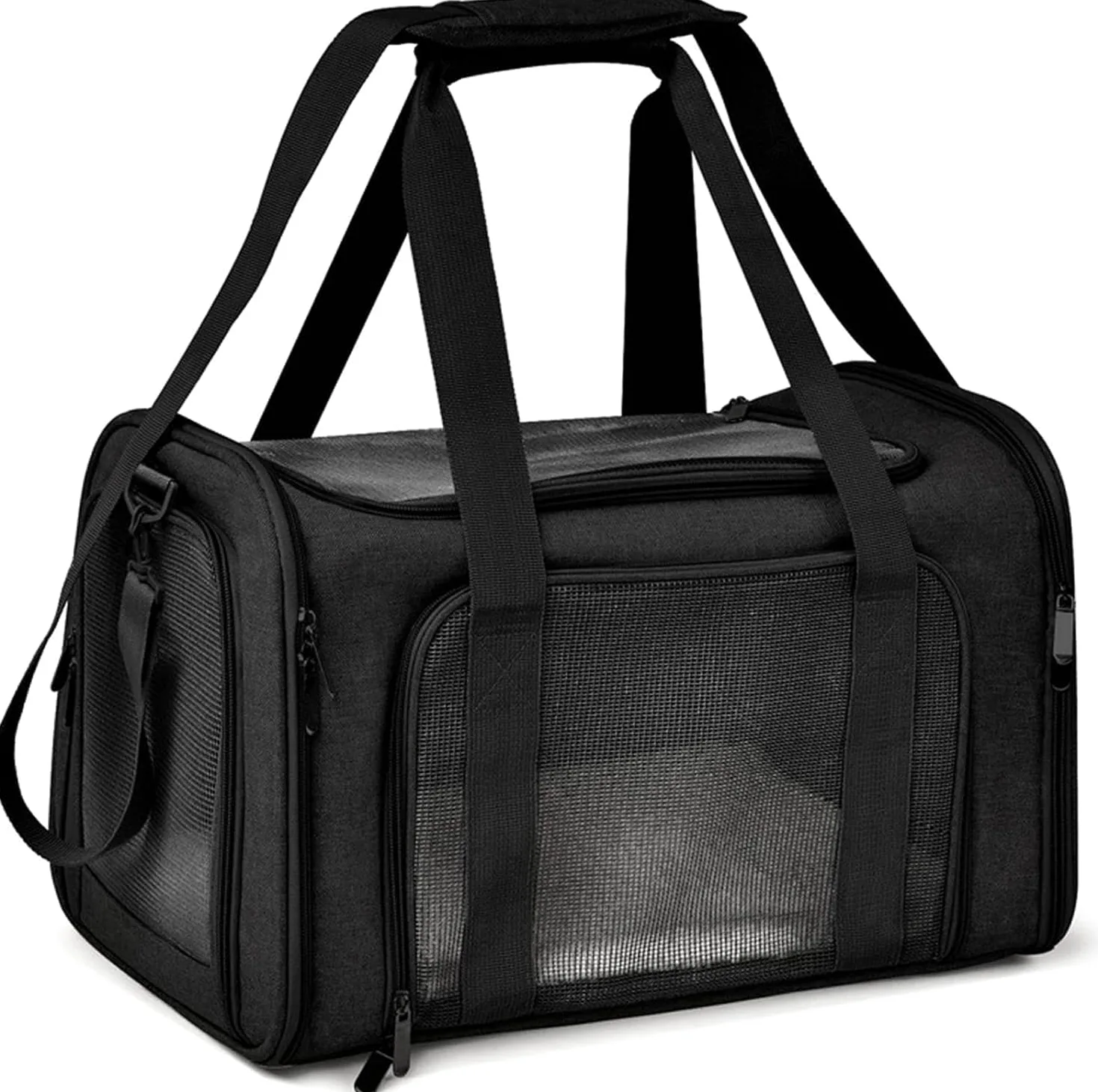 Trasportino per Cani e Gatti, Gabbietta per Animali Domestici, Tappetino Lavabile Rimovibile, con Tracolla per il Trasporto, Borsa Ripiegabile Viaggio Sull' Aereo (Nero)L 43 x B 28 x H 28 cm