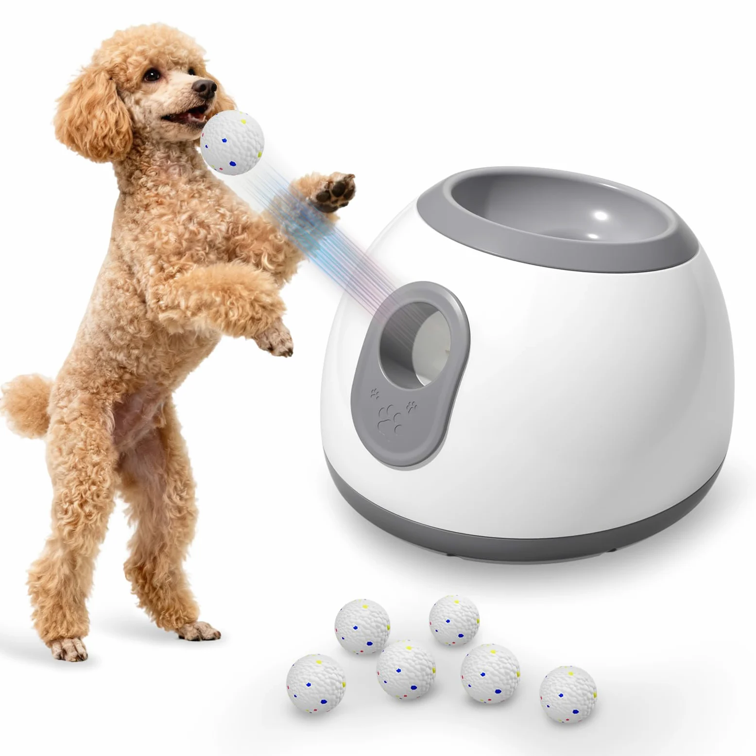 lancia palline per cani,lancia pallines per canii automatico con 6 pallinee da tennis da 2'',palla interattiva per canii distanza regolabile 10/20/30ft spara pallines per cani giochi
