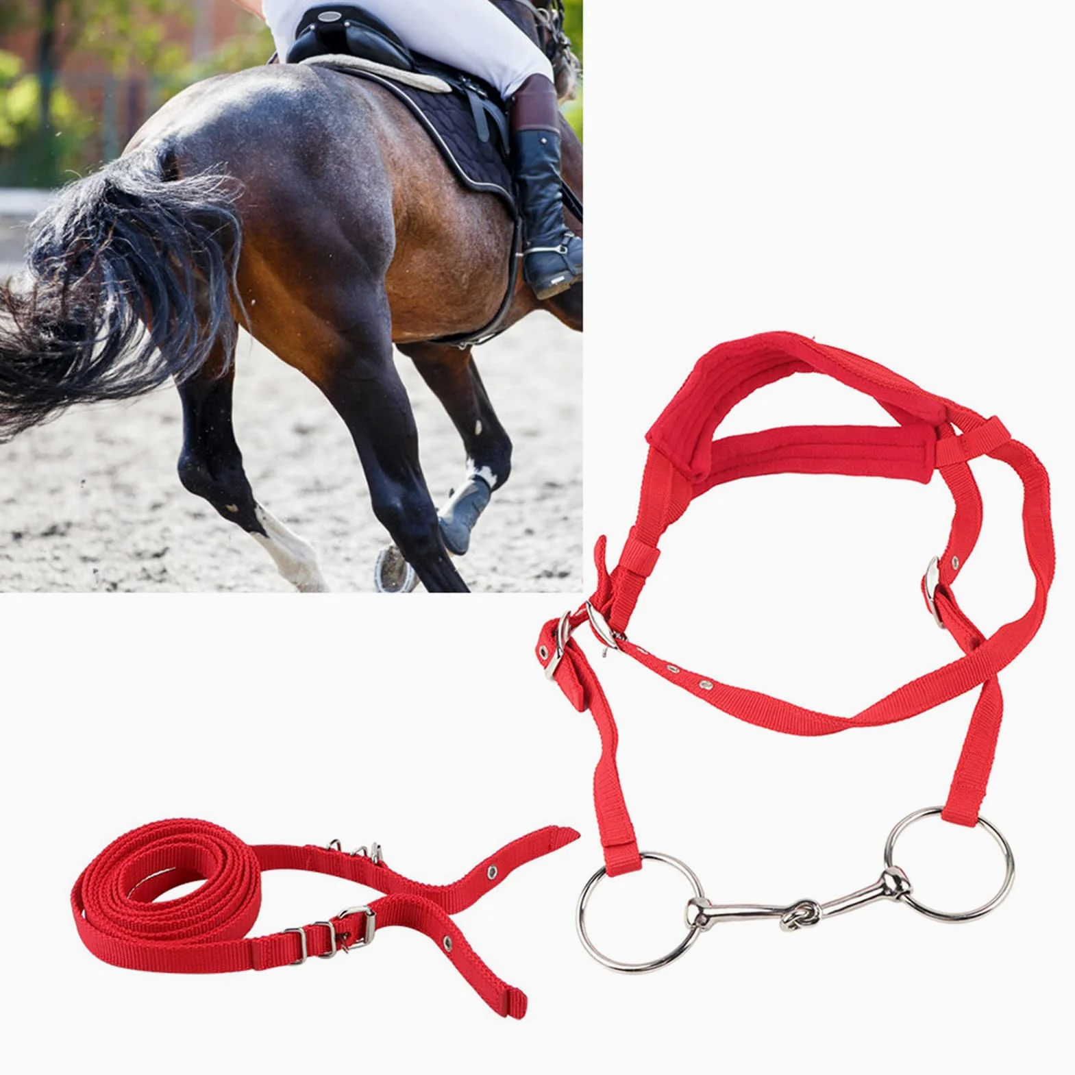 flexman Briglia Cavallo Rossa, Briglia per Cavallo Regolabile a Doppio Piano, Testiera per Finimenti con Cuscino Morbido, Morso e Rein per Corse di Cavalli, Spettacoli di Cavalli