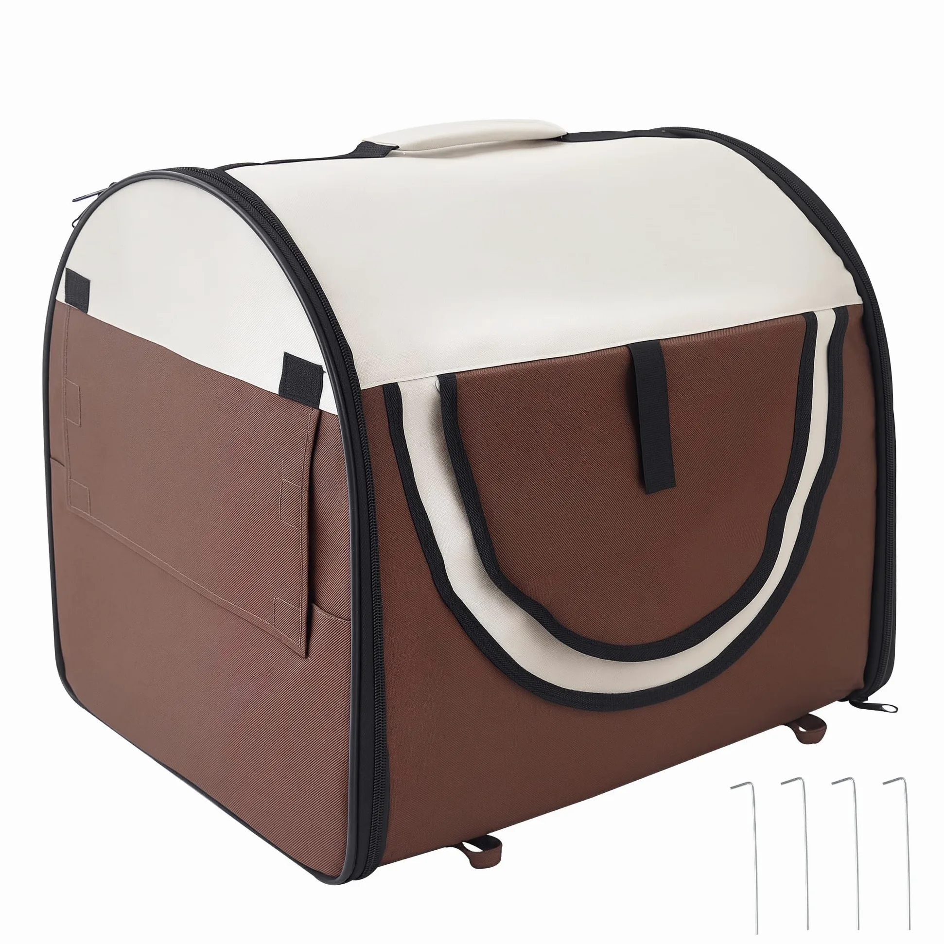 PawHut Trasportino Gabbia da Trasporto per Cani Gatti e Animali Domestici Pieghevole, 61x46x51cm, Caffè