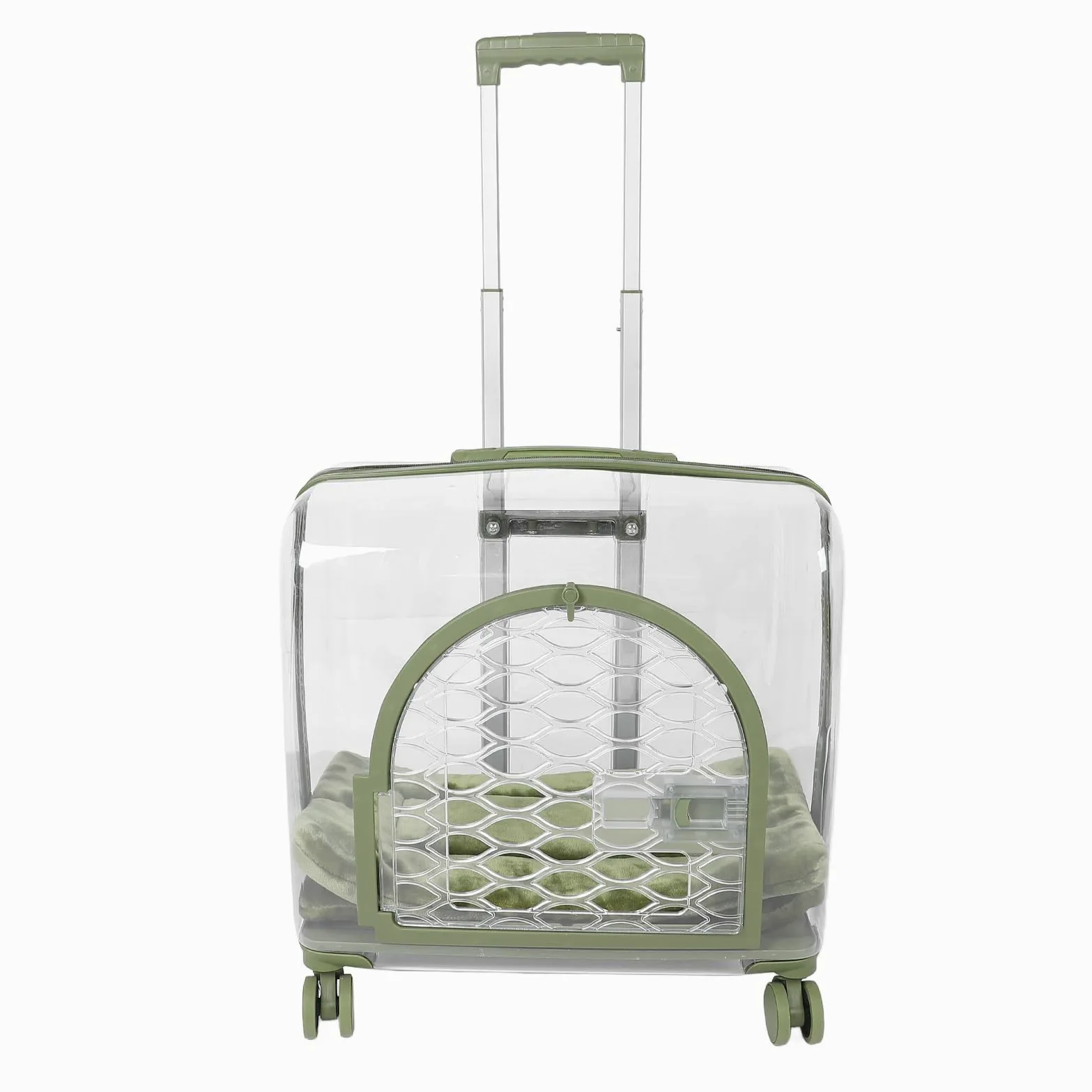 Trasportino Trasparente per Gatti, Trolley Trasparente Traspirante per Animali Domestici Con Manico Telescopico, Ruote E Coperta Bagaglio Rigido Portatile per Gatti per Cani