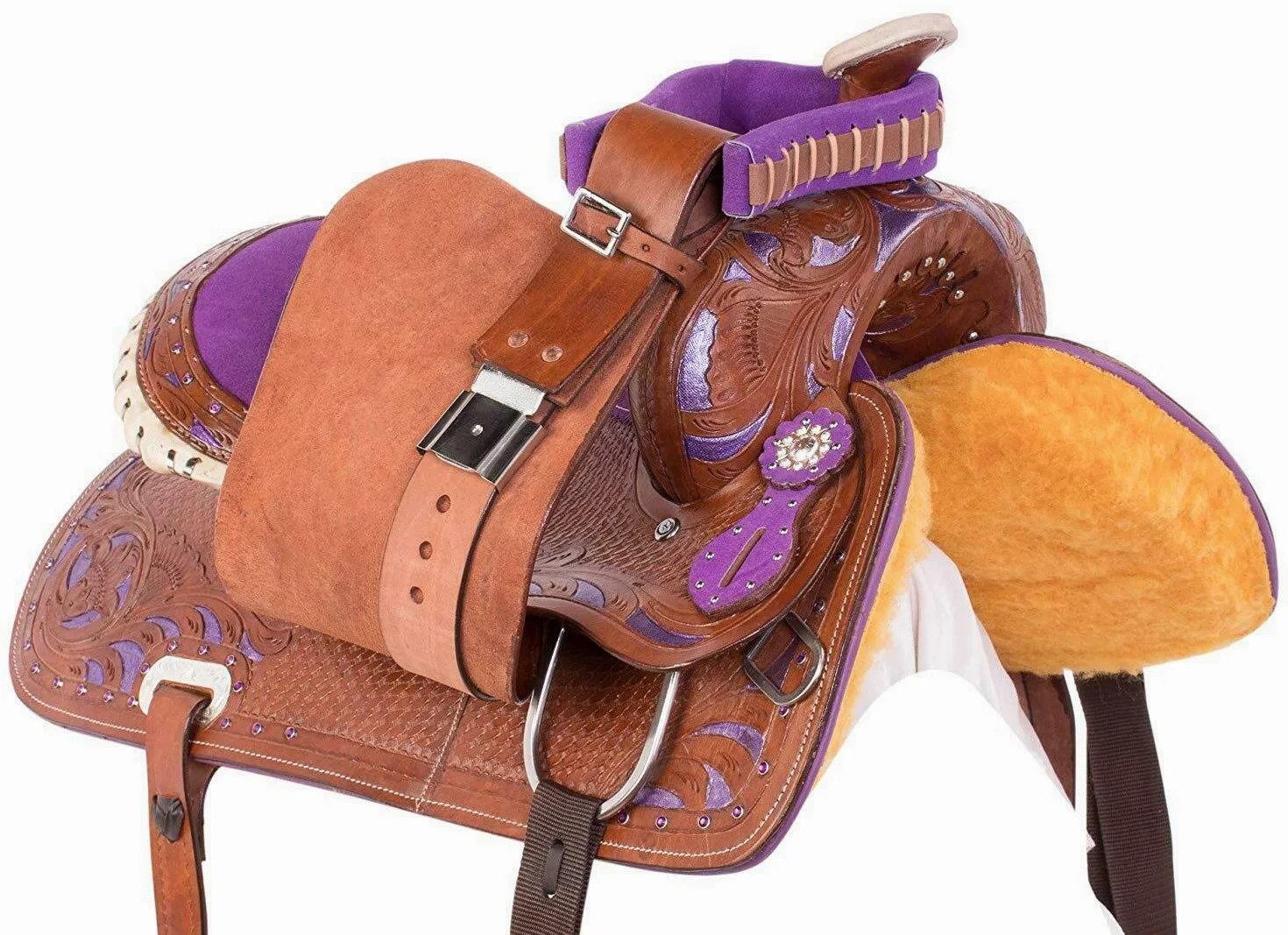 Sella per cavalli Western da corsa viola in pelle bovina di alta qualità per corse Western Show Set