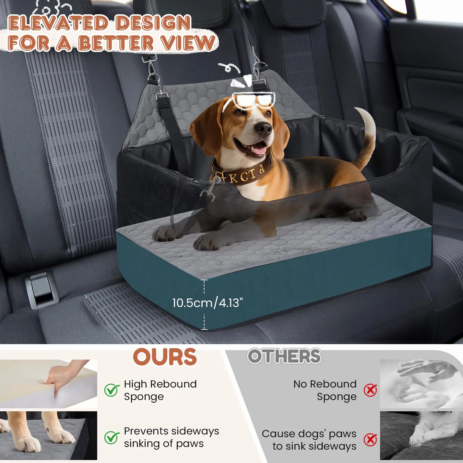 Seggiolino Auto per Cani 78x55x53cm, Rialzo Rimovibile e Lavabile per Cani di Taglia Media e Grande, Guinzaglio Incluso, Seggiolino Cane Auto più Pesanti (con Rivestimento in Pelle Impermeabile)