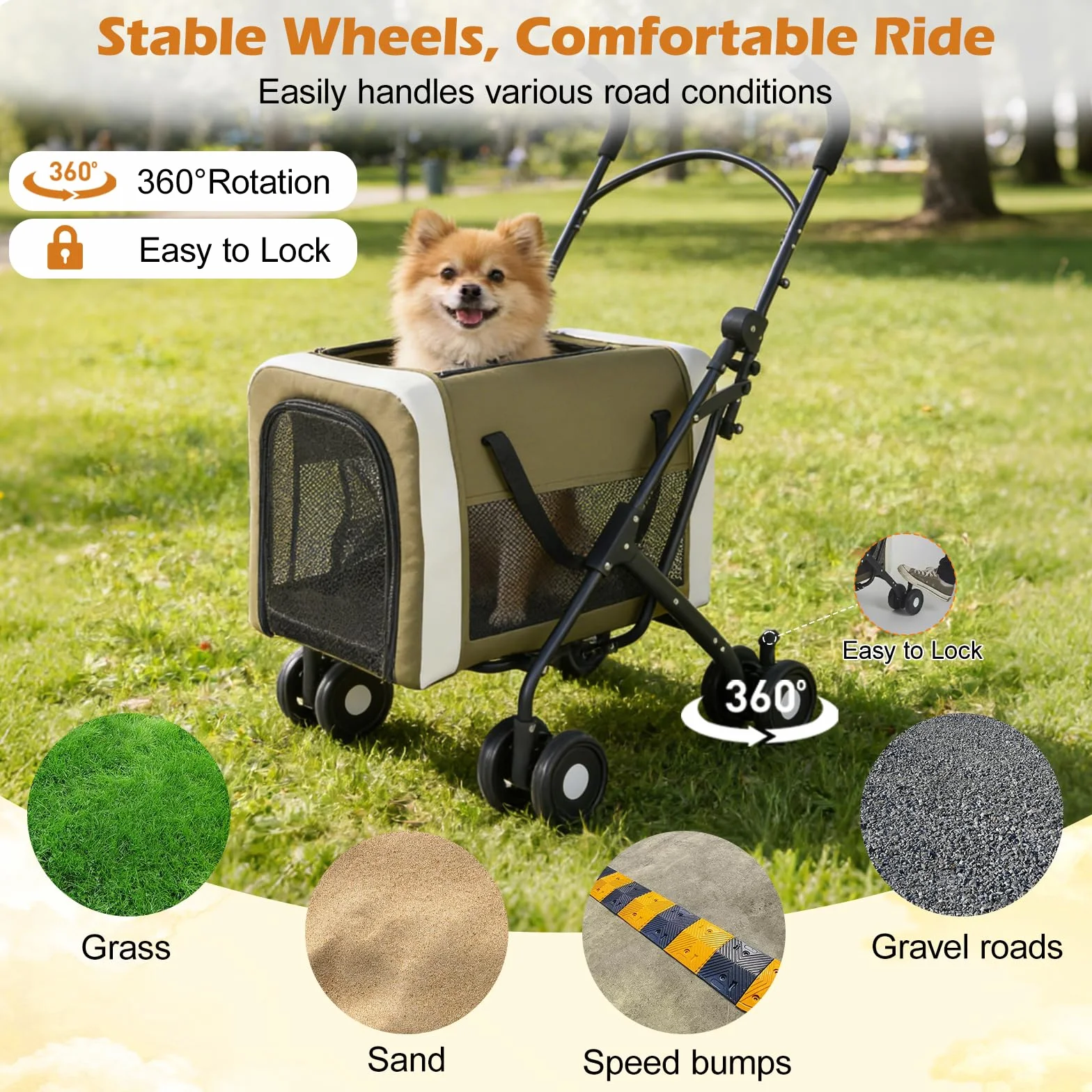 Passeggino per Animali Domestici per Cani e Gatti 30 kg, Passeggino/Trasportino per Animali Domestici 2 in 1, Cestino Pieghevole con Doppio Ingresso, Passeggino per Cani Esterno Portatile