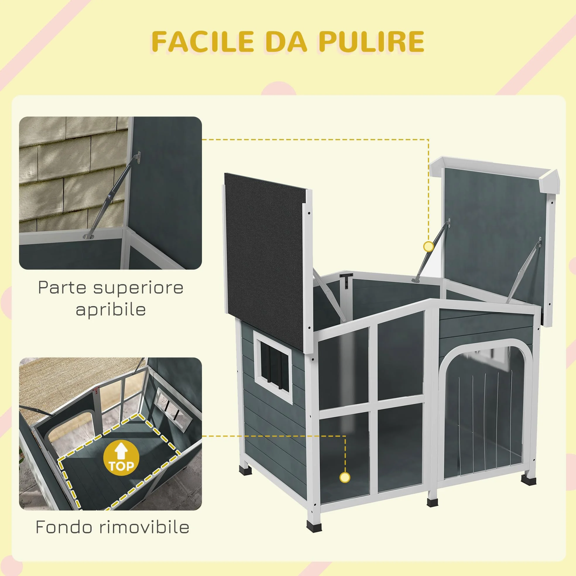 PawHut Cuccia per Cani da Esterno in Legno, Casetta per Cani con Tenda Protettiva, Finestra e Tetto Apribile, Cani Taglia Media max. 20 kg, 101x66.5x70.5cm, Grigio Scuro