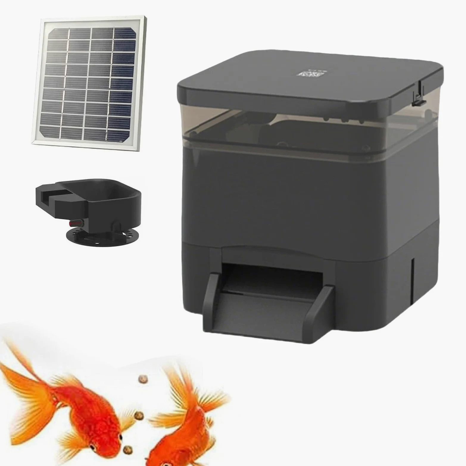 Distributore Automatico Intelligente Di Mangime Per Pesci Da Laghetto Con Capacità Di 4/10 Litri E Display Lcd, Ricarica Tramite Pannello Solare Per Alimentazione Programmata In Laghetti(Black,4L)