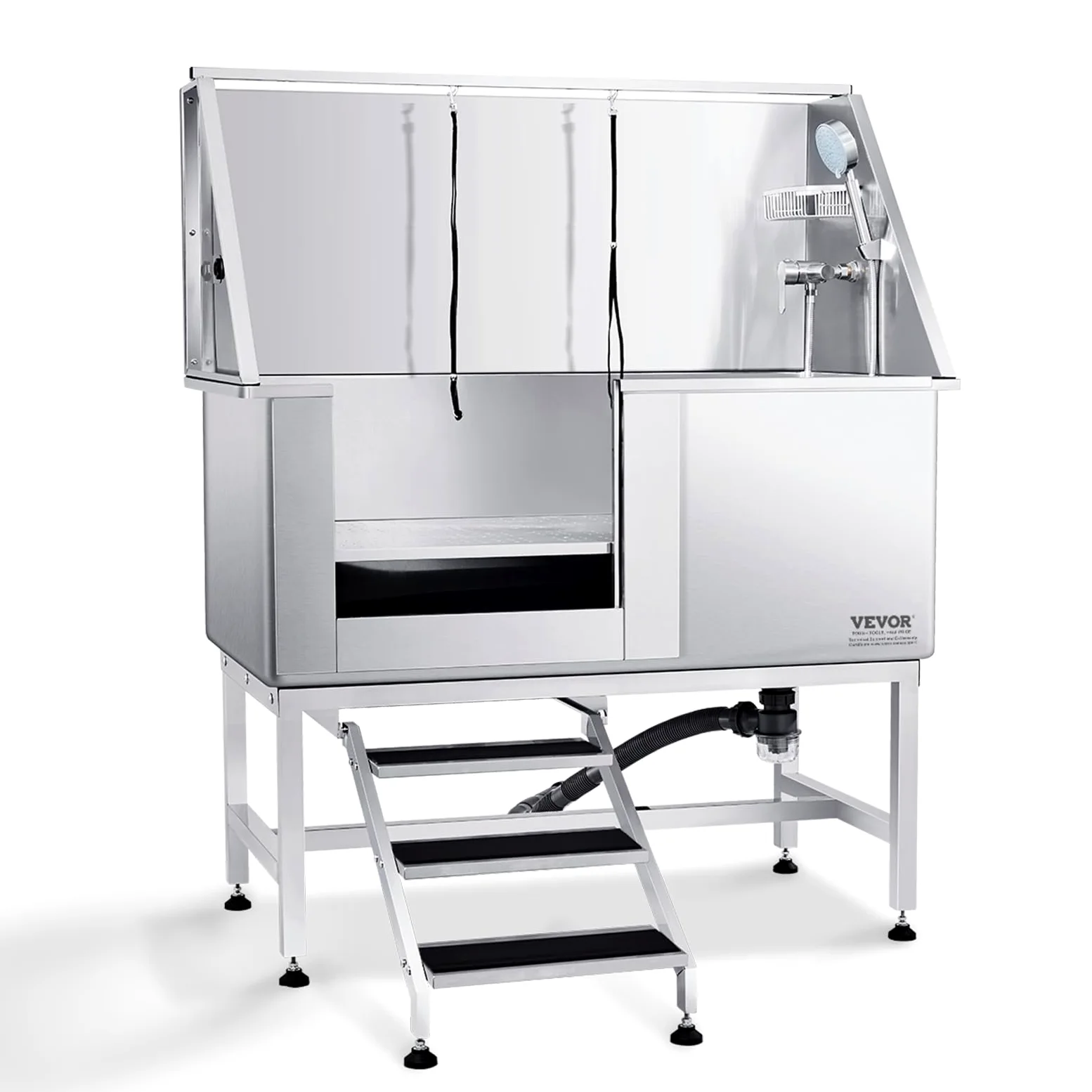 VEVOR Vasca da Bagno per Cani Stazione Vasca di Doccia per Animali Domestici in Acciaio Inox con Scale Lunghezza Max.127 cm Carico Max. Circa 150 kg, Vasca Doccia per Toelettatura per Cani con Scale