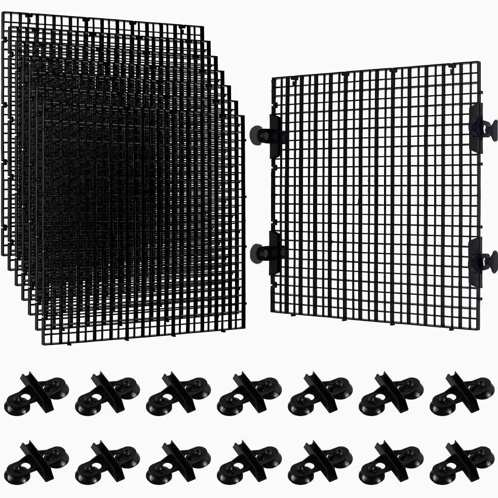 BENECREAT 8 Divisorio In Plastica per Acquario con 16 ventose, Griglia di Isolamento per Acquario Da 30x30cm per Separare I Diversi Pesci, Nero
