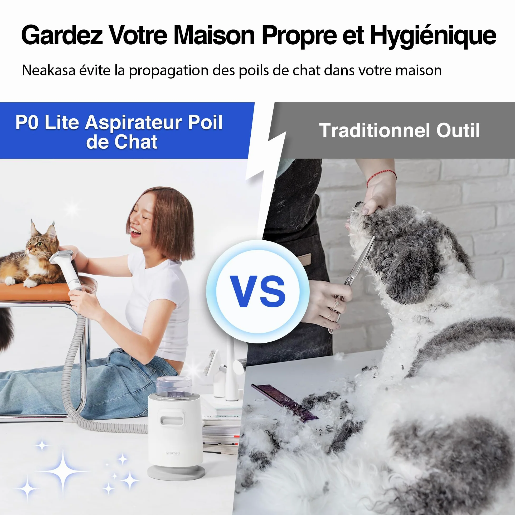Neakasa P0 Tosatrice per cani con aspirazione a Vuoto per Animali Domestici, toelettatura silenziosa per Cani e Gatto Pelo Lungo Professionale, toelettatura Per la depilazione (Bianco)