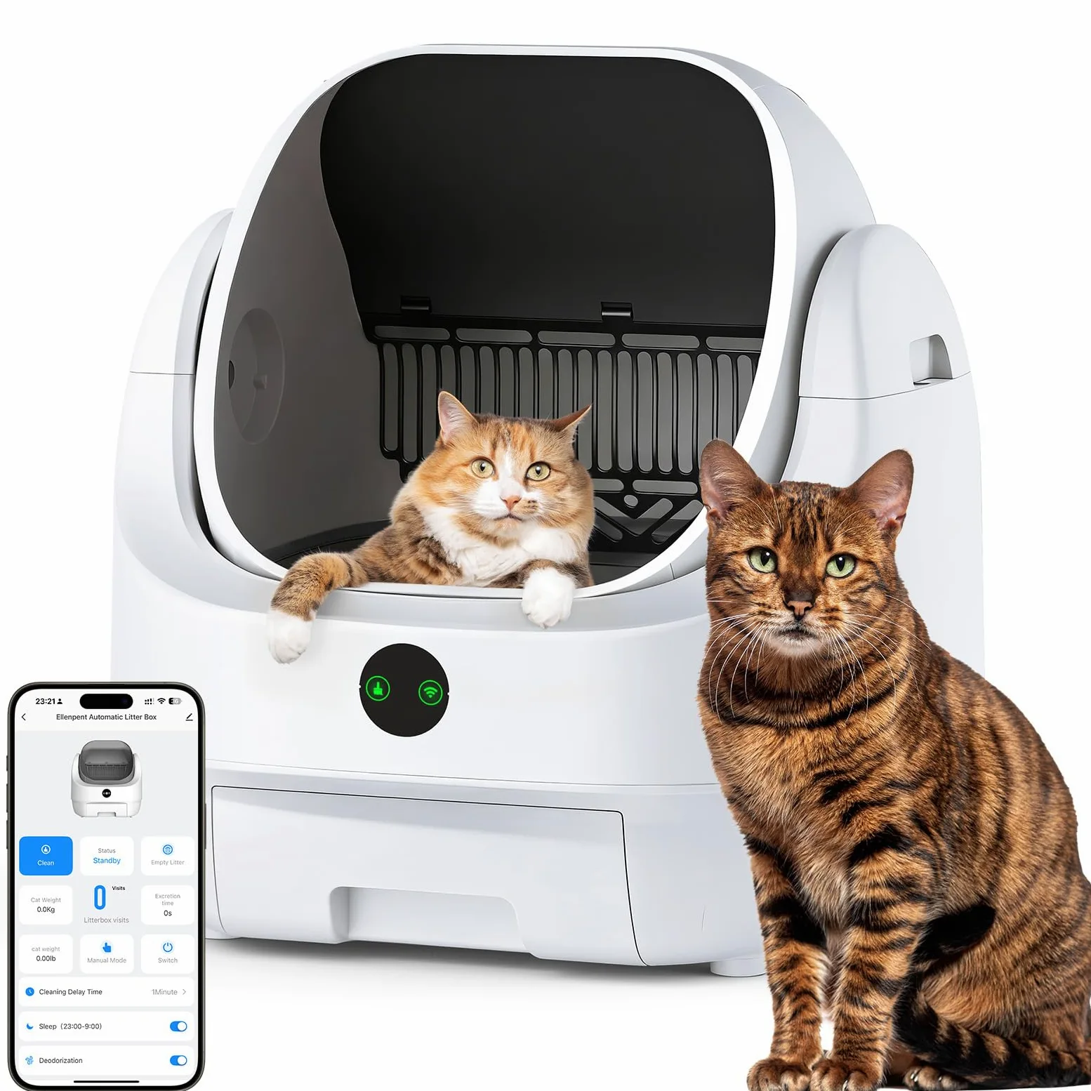 Lettiera Gatto Autopulente Aperta, Ellenpent Lettiera Automatica Silenziosa per Gatti Grandi Antiodore, Cassetta per Gatti Abilitata WiFi Controllo APP&Sicurezza, Ideale per Famiglie con Più Gatti