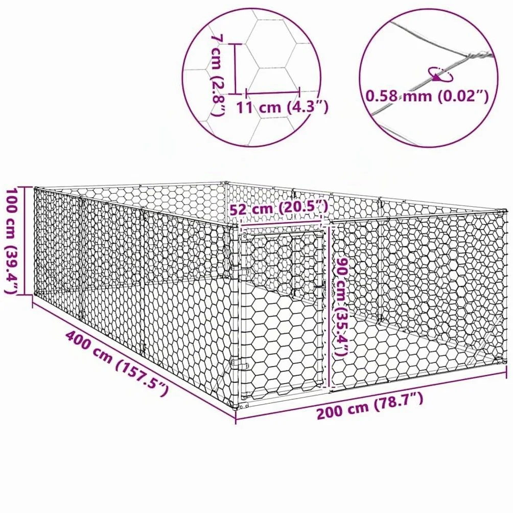 vidaXL Cuccia per Cani da Esterno con Porta 2x4x1 m in Acciaio zincato