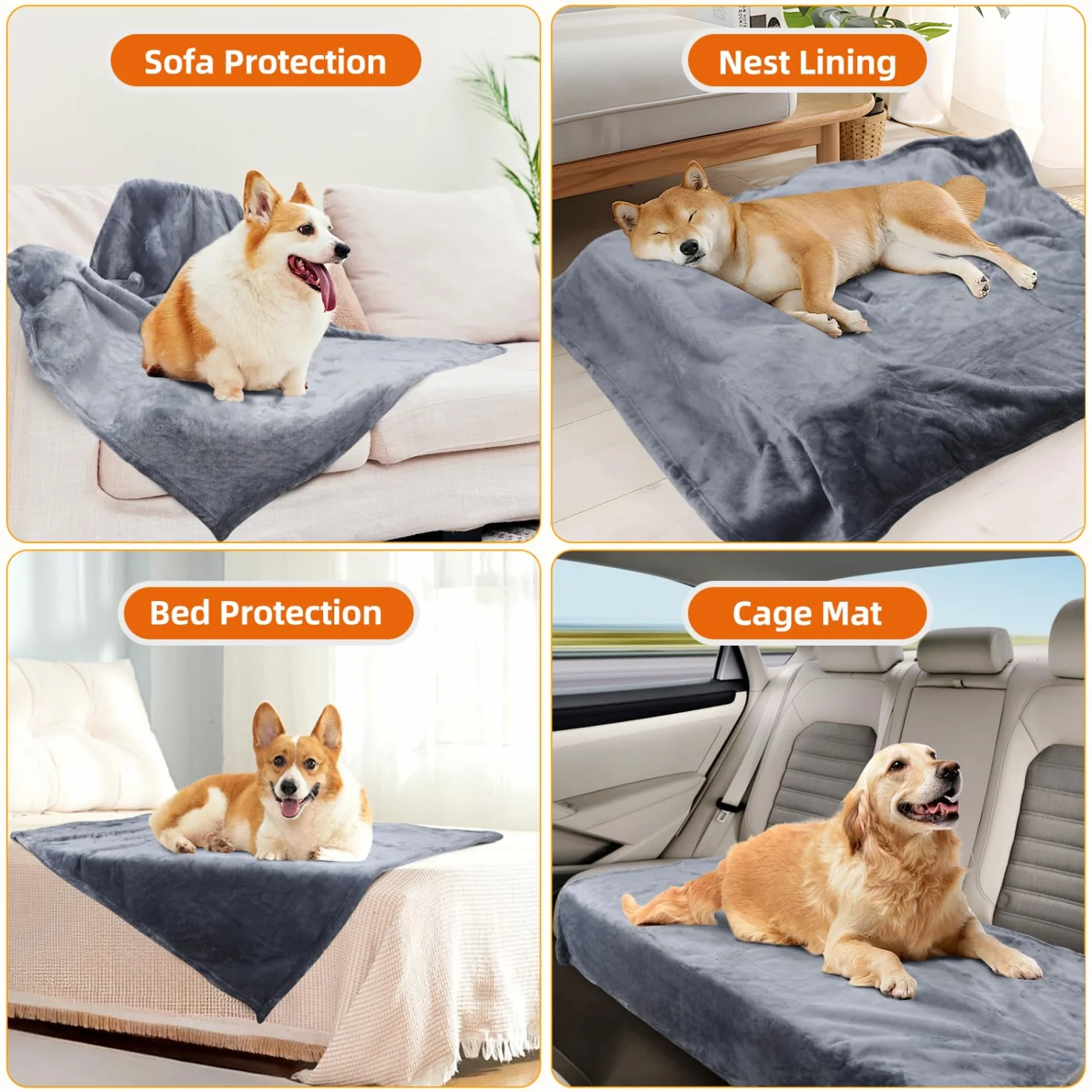 Nobleza Coperta Impermeabile per Cani, XXL 203 x 152cm Coperta Morbida e Soffice per Cane, Lavatrice, Reversibile Protettore per Divano, Grigio