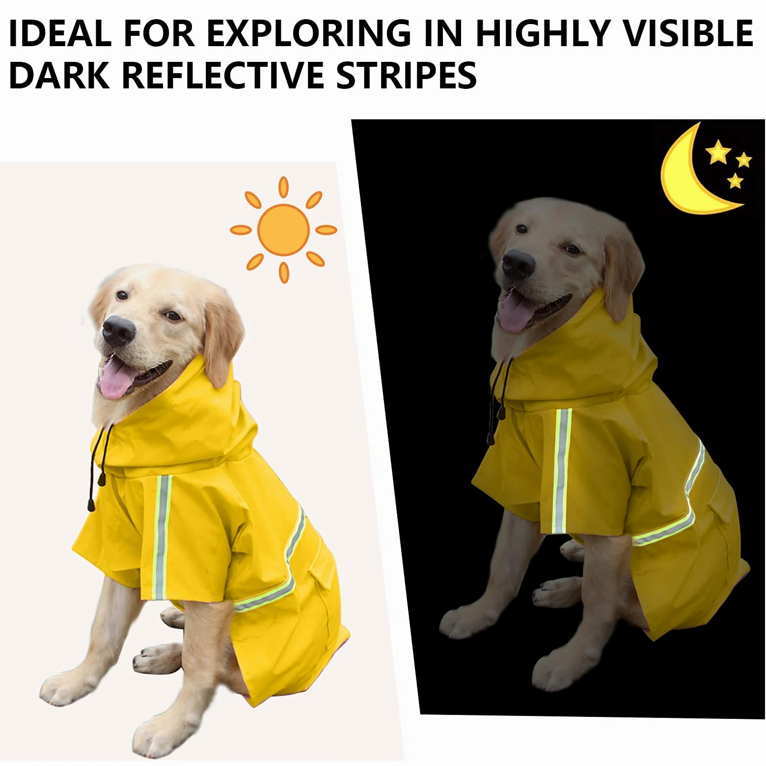 Impermeabile per cani, cappotto per cani da compagnia impermeabile regolabile, impermeabile di sicurezza antivento, impermeabile traspirante per cani di piccola, media e grande taglia (Yellow 5X)
