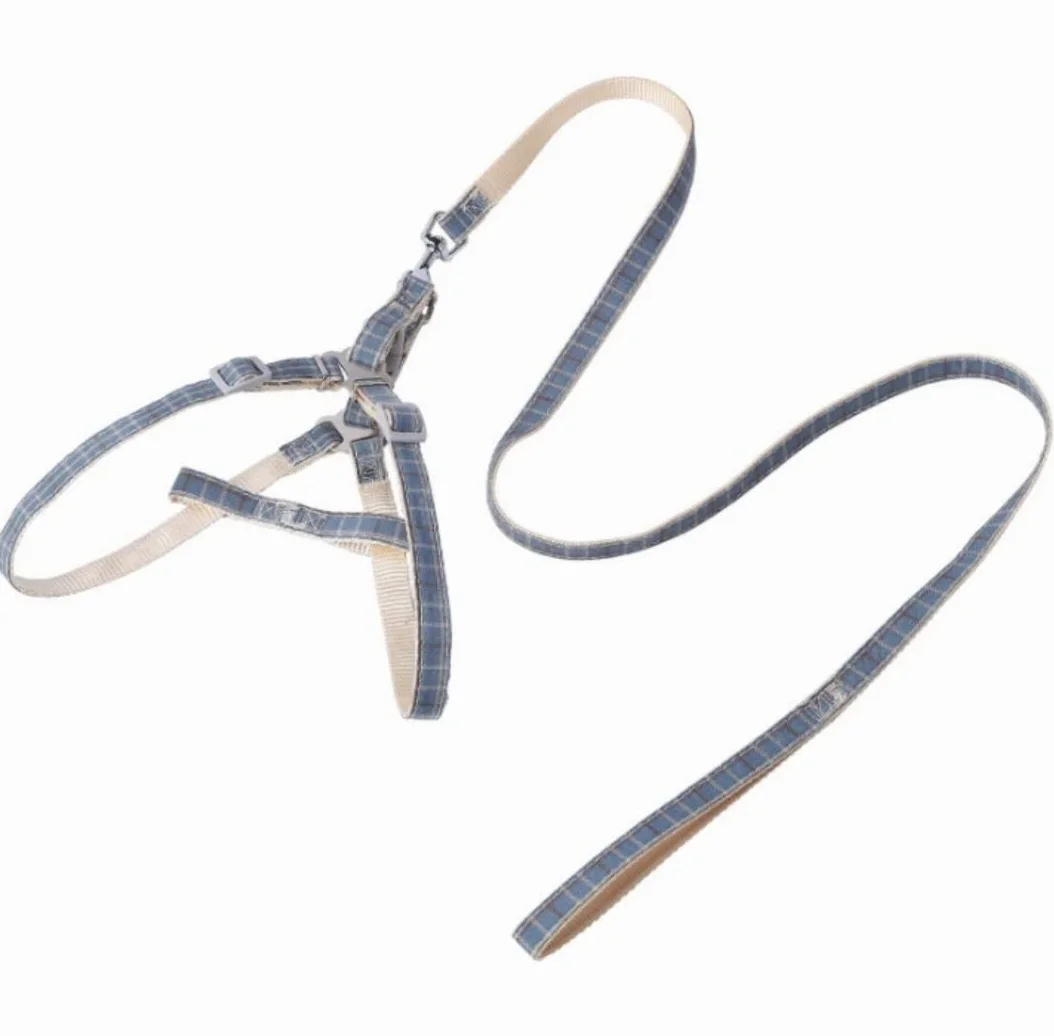 Morbido Guinzaglio Per Cani Plaid Pet Guinzaglio Cane Gatti Imbracatura Set Corda Da Passeggio Per Cani Collare Per Chihuahua In Nylon Regolabile Cinturino Toracico Antiscivolo Flexi(Blue,30-45cm)