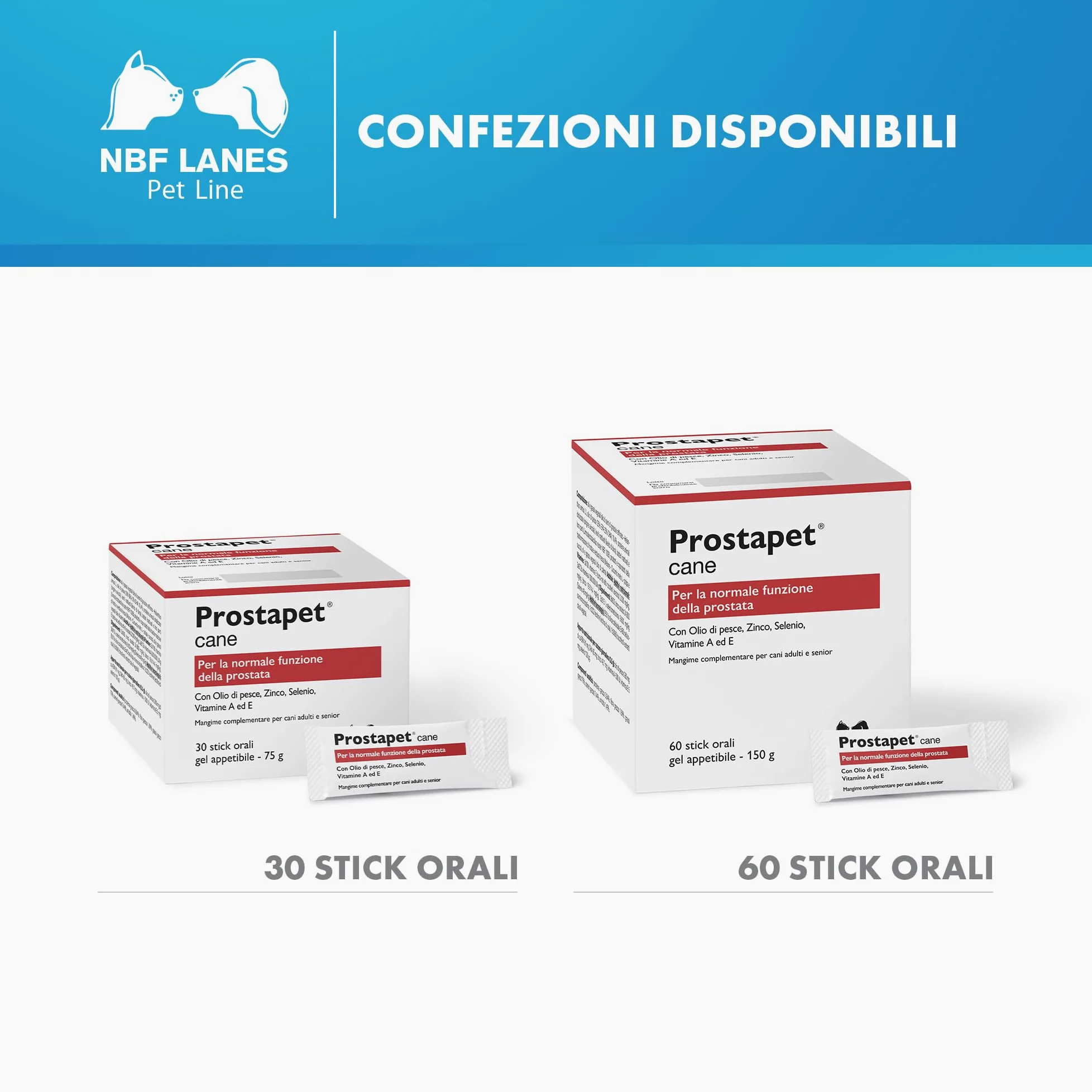 NBF Lanes | Prostapet Cane, Gel Appetibile 60 bustine da 2,5 g, per la Normale Funzionalità della Prostata.