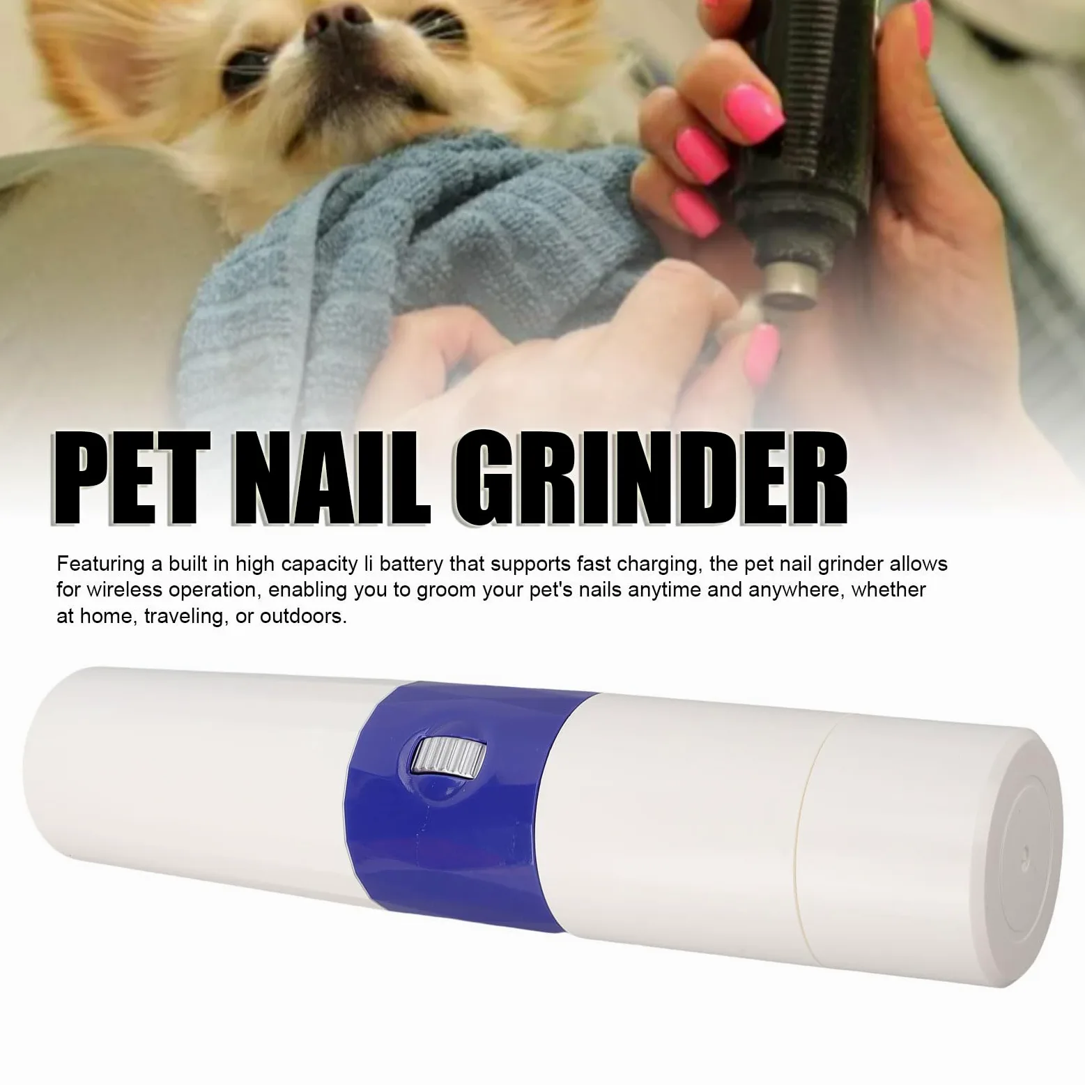 Macinacapazione Unghie per Animali Domestici, Macinino Unghie Ricaricabile USB con Trimmer Elettrico Silenzioso LED per Gatti Cani, Forniture Toelettatura Professionisti
