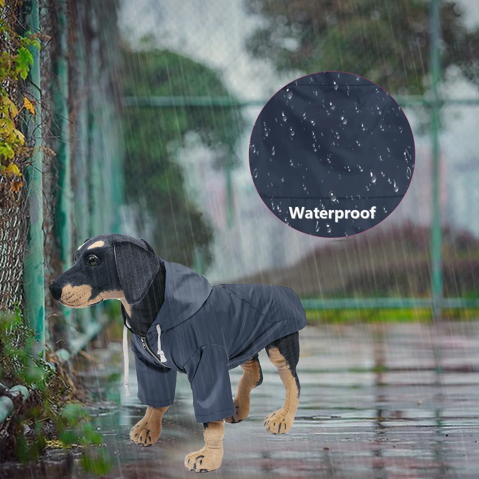 Impermeabile per Cani con Cappuccio, Impermeabile/Pioggia, Coulisse Regolabile, Design Tascabile, Elegante Impermeabile per Cani di Alta qualità (Blue XX)