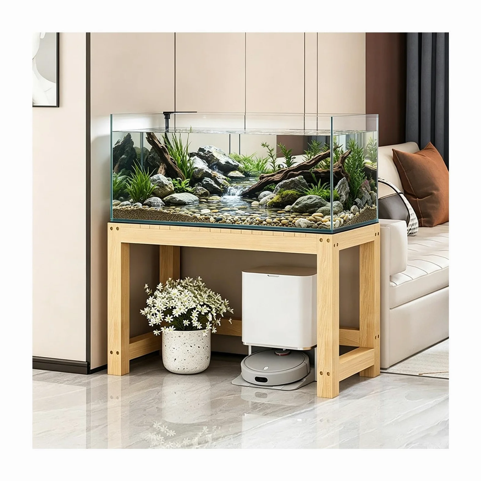Mobile per Acquario, Supporto in Legno per Acquario | Struttura in Legno Massello, Elevata Capacità di Carico e Vano Portaoggetti Inferiore(100x45x50cm/39.4x17.7x19.7in)