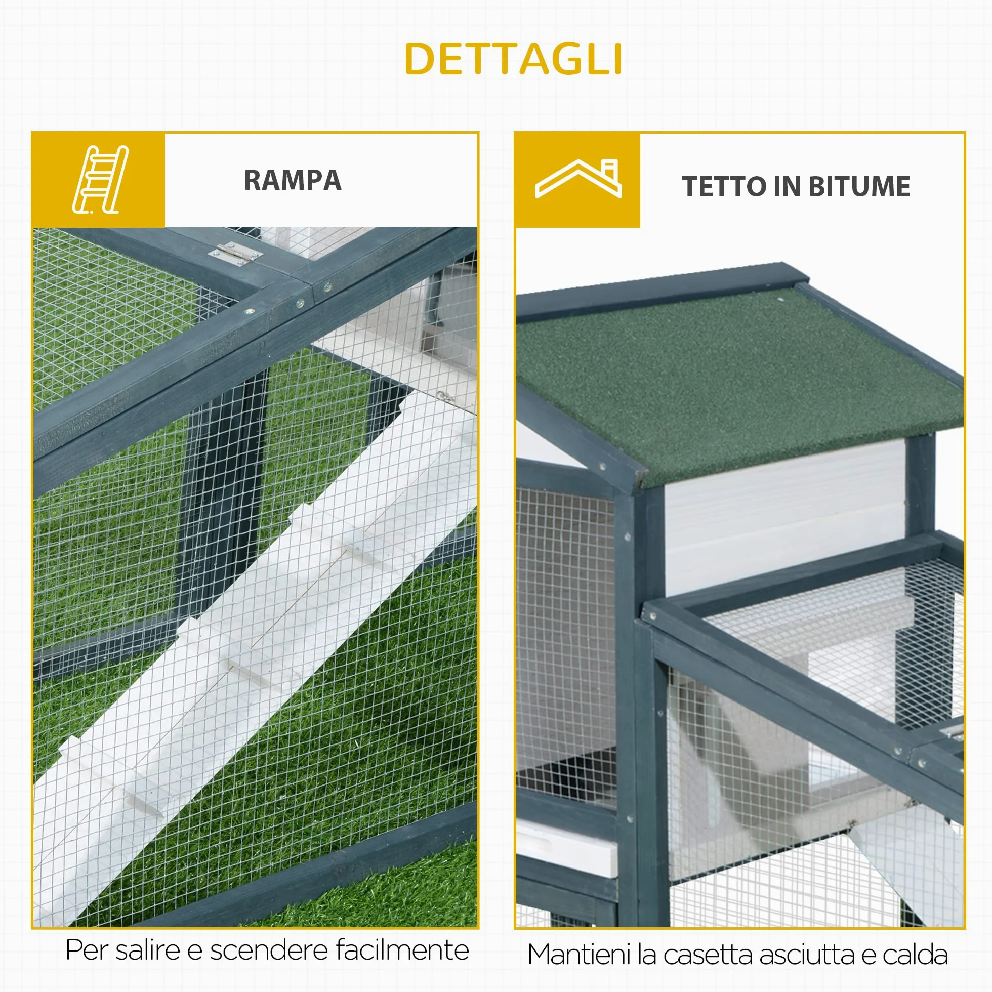 PawHut Gabbia per Conigli Animali in Lengo di Abete Doppia Porta 140 x 65 x 100cm Verde e Bianco