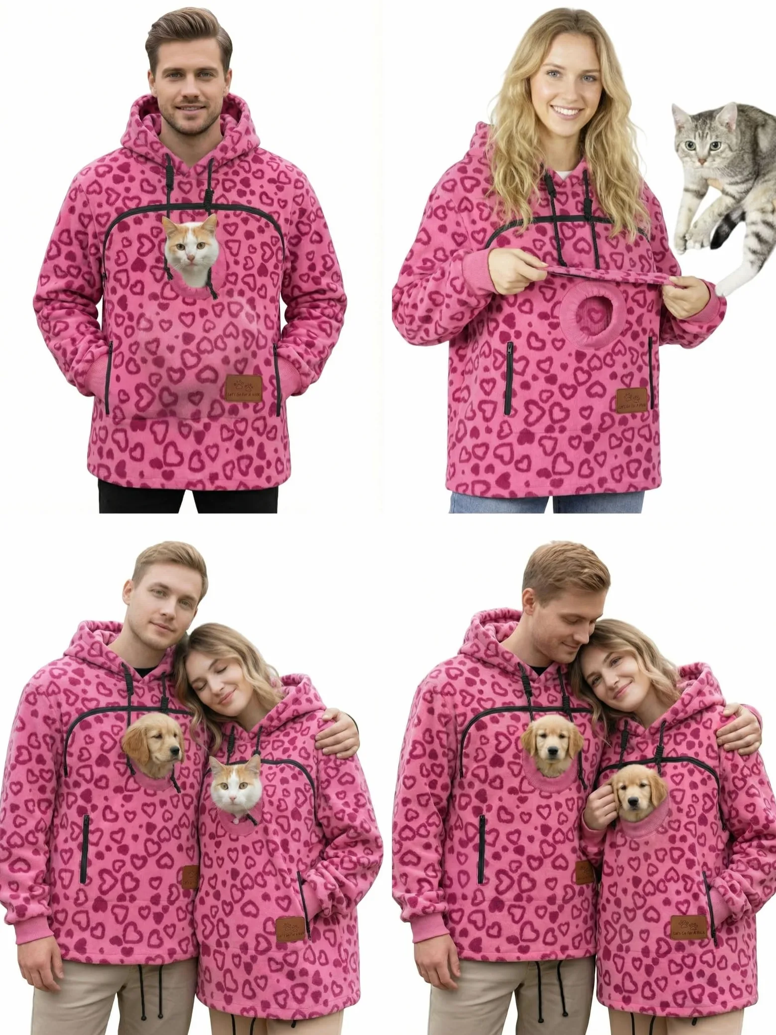 Generico Felpa con Cappuccio for Trasportino for Cani da Compagnia da 2 Pezzi con Cerniera E Tasca A Marsupio for Gatti Che Trasporta Felpe con Cappuccio Larghe in Pile Caldo(Hot Pink,3X-Large)