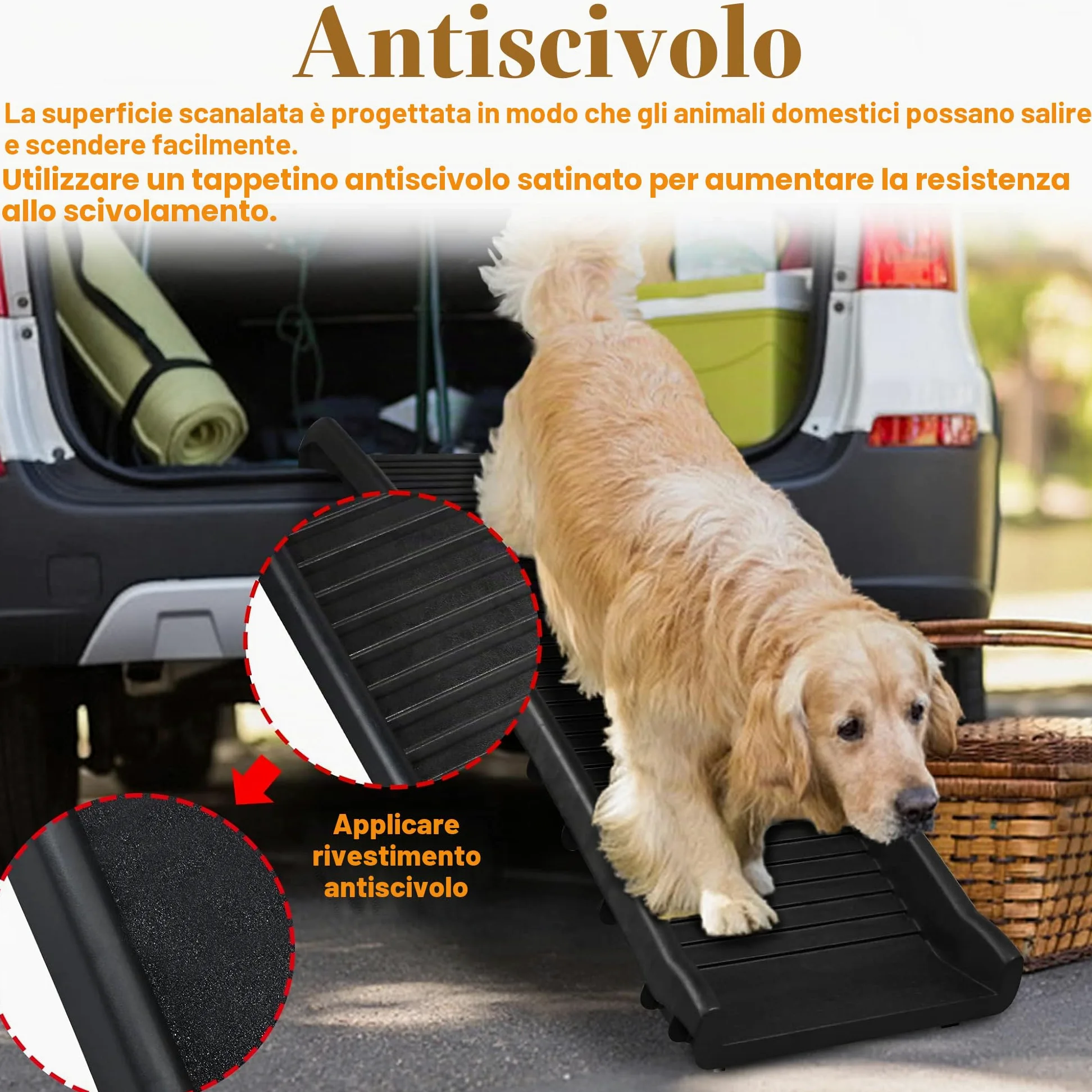 UISEBRT Rampa pieghevole per auto, per cani, per animali domestici, antiscivolo, robusta, portata fino a 90 kg, 156 x 40 cm, nero