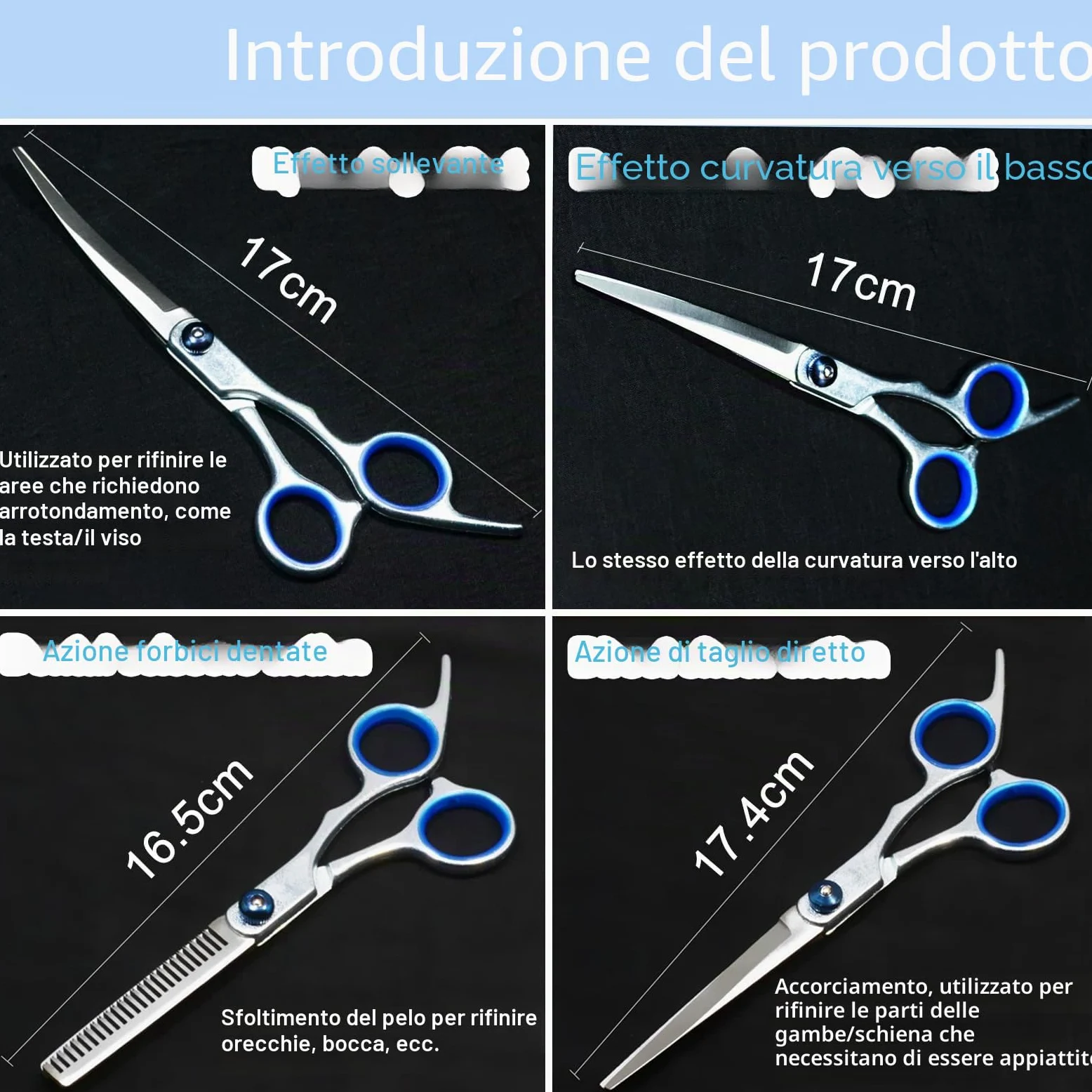 Gentpovth 5 in 1 Forbici per Toelettatura Cani e Gatti, con Forbici per Sfoltire, Curve e Dritte, Pettine
