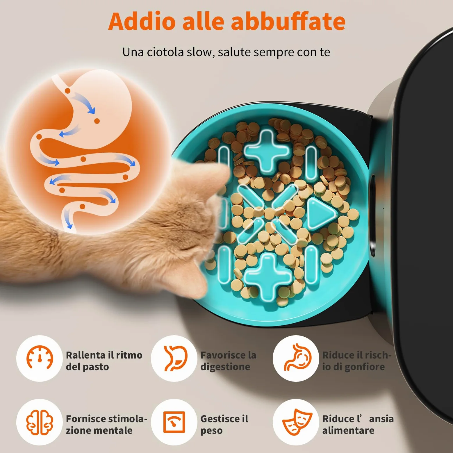 HoneyGuaridan Distributore Automatico Cibo Gatti con Programmable Timer | 3.5L dispenser crocchette gatto, 2 ciotole in acciaio inox 304 e 2 ciotole slow feed, 1-6 pasti/giorno, 1-24 porzioni/pasto